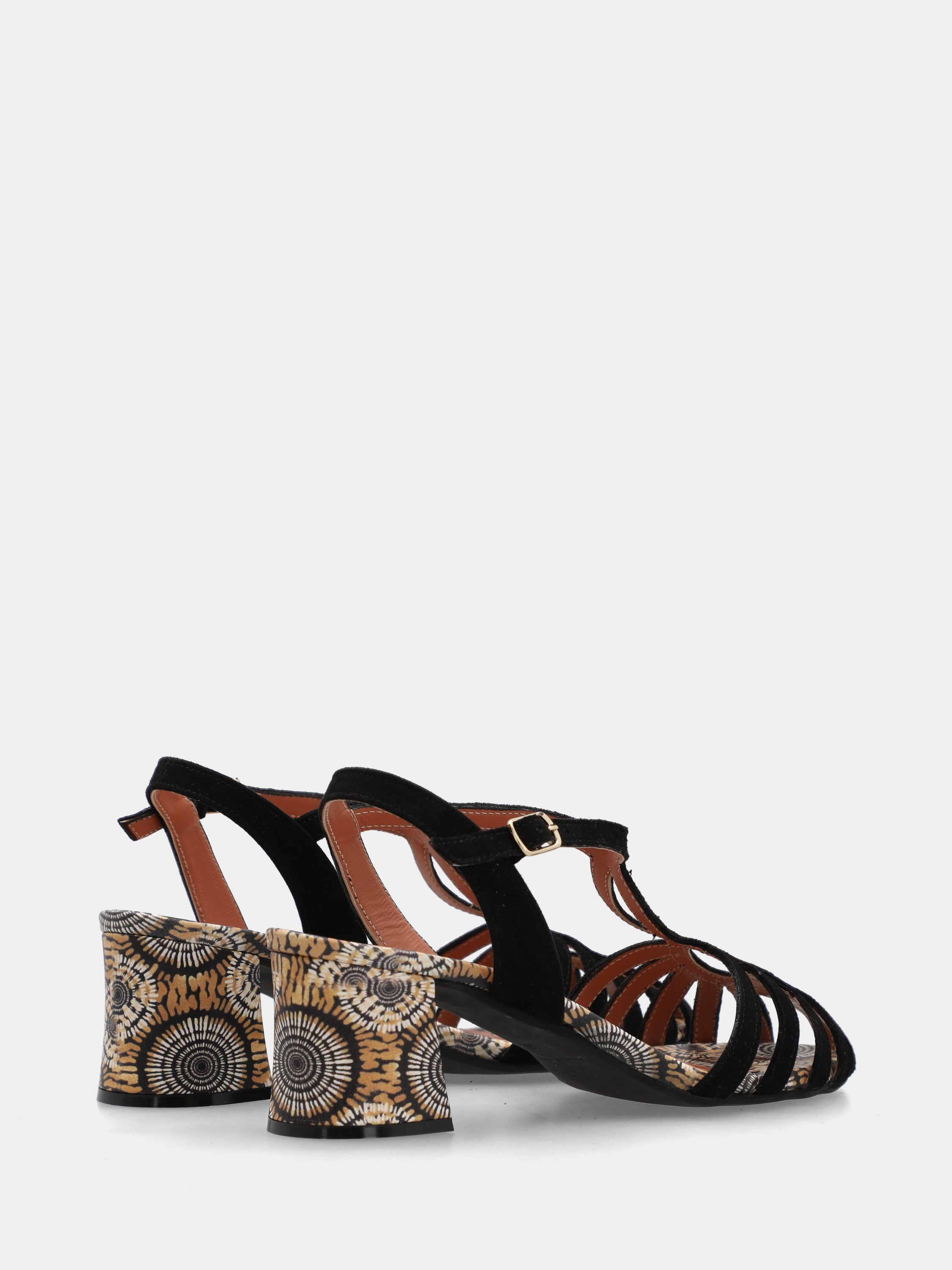Schwarzer Wildleder-Sandalette mit Blockabsatz und Riemchen in Achtform
