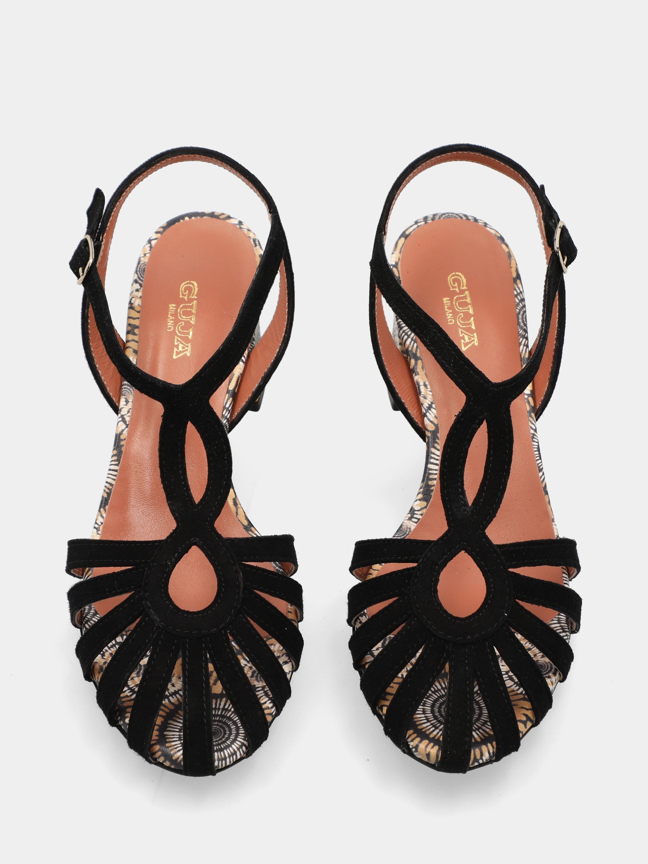 Schwarzer Wildleder-Sandalette mit Blockabsatz und Riemchen in Achtform