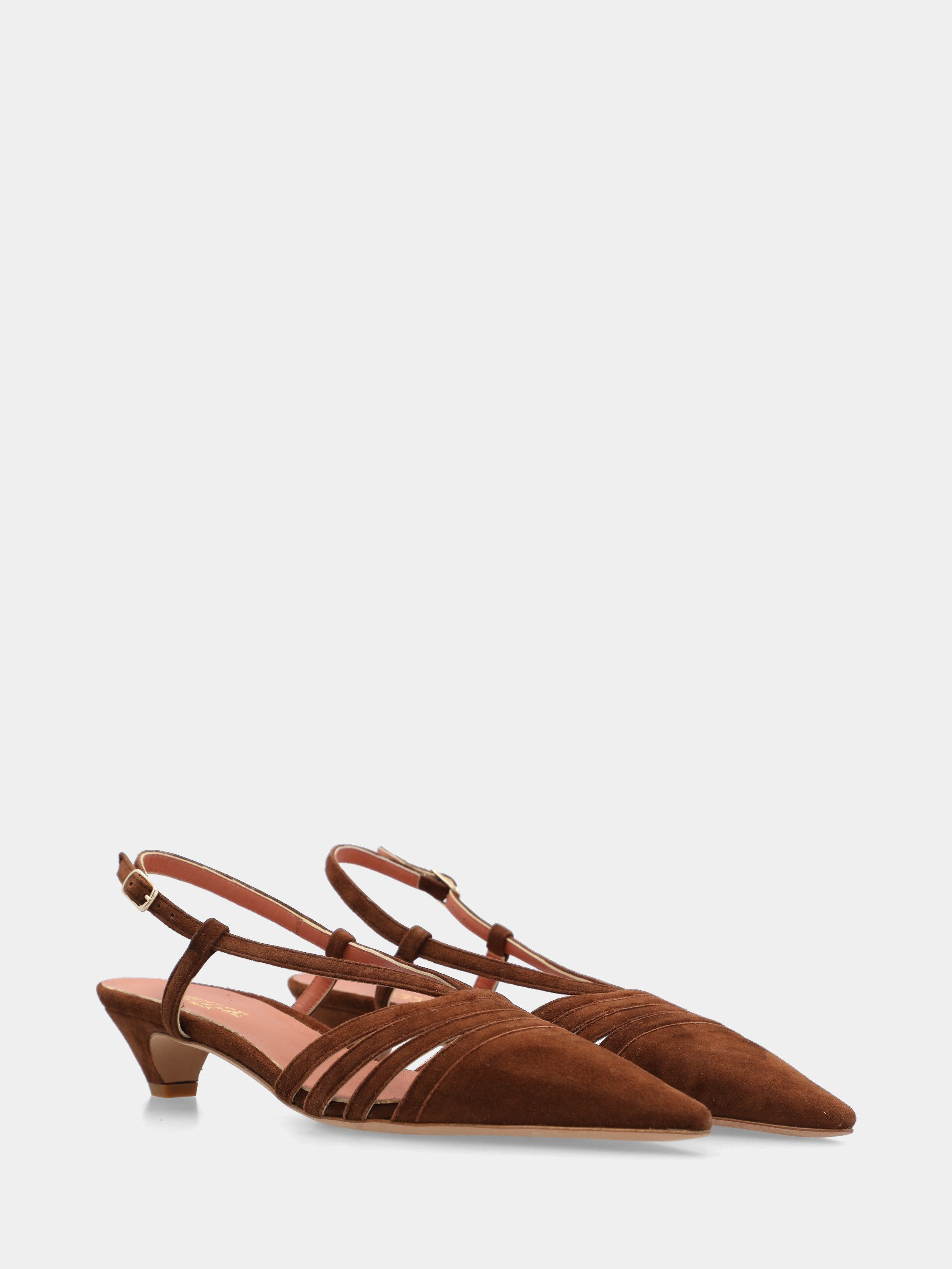 Slingback aus Wildleder in Dunkelbraun mit konischem Pfennigabsatz