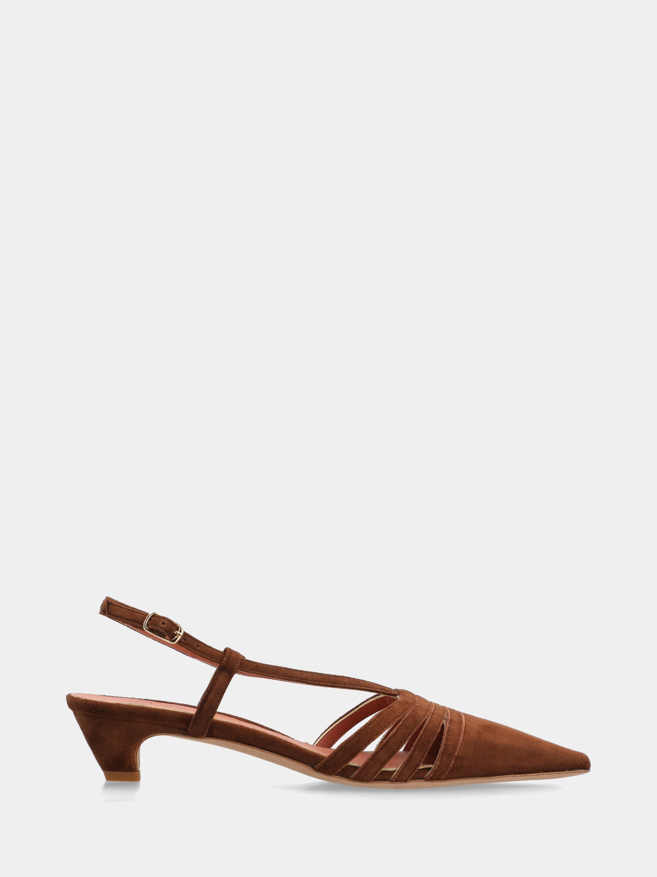 Slingback aus Wildleder in Dunkelbraun mit konischem Pfennigabsatz