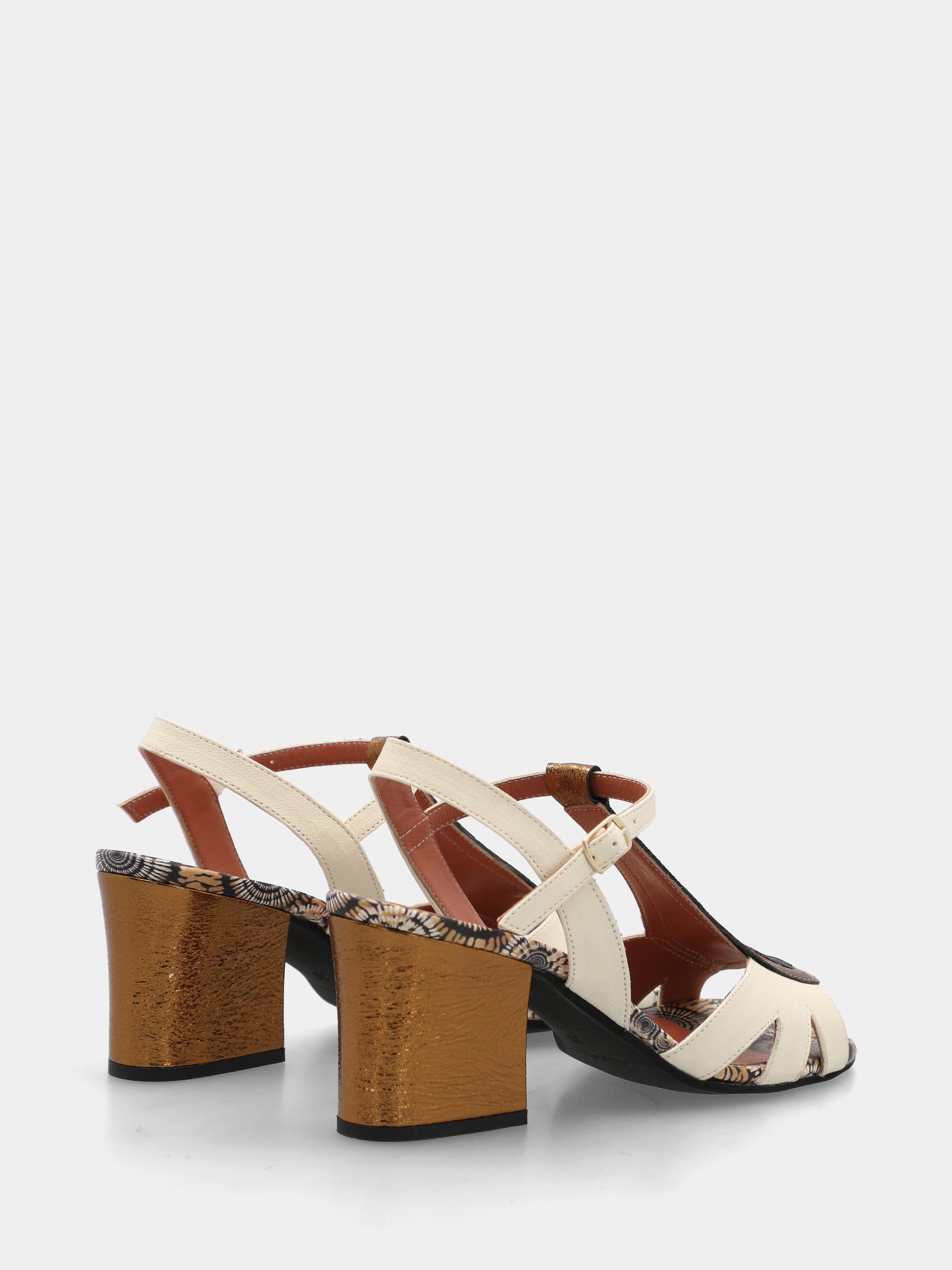 Mehrfarbiger Kalbsleder-Sandalette mit segmentiertem Obermaterial und Blockabsatz
