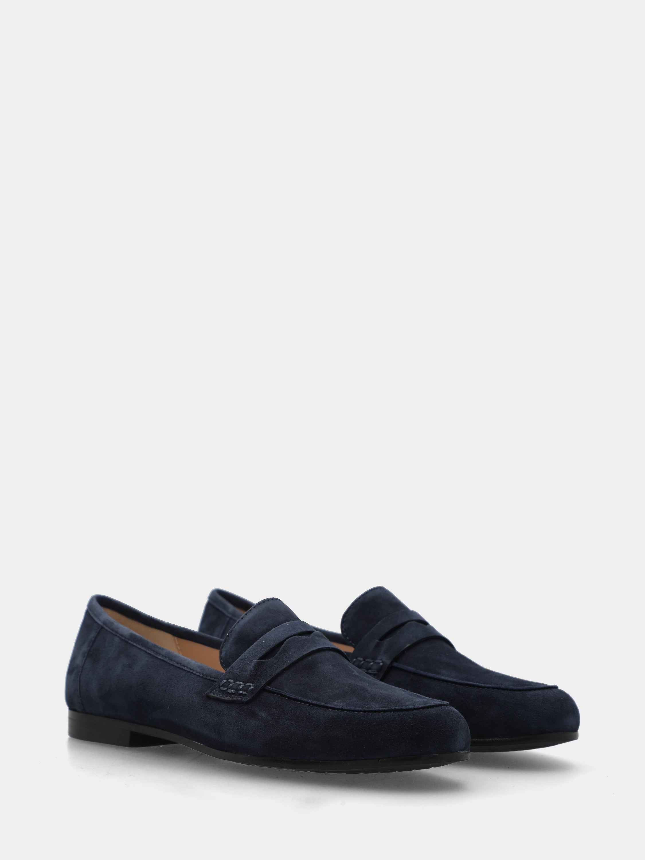 Mocassino in camoscio blu con bocca di leone