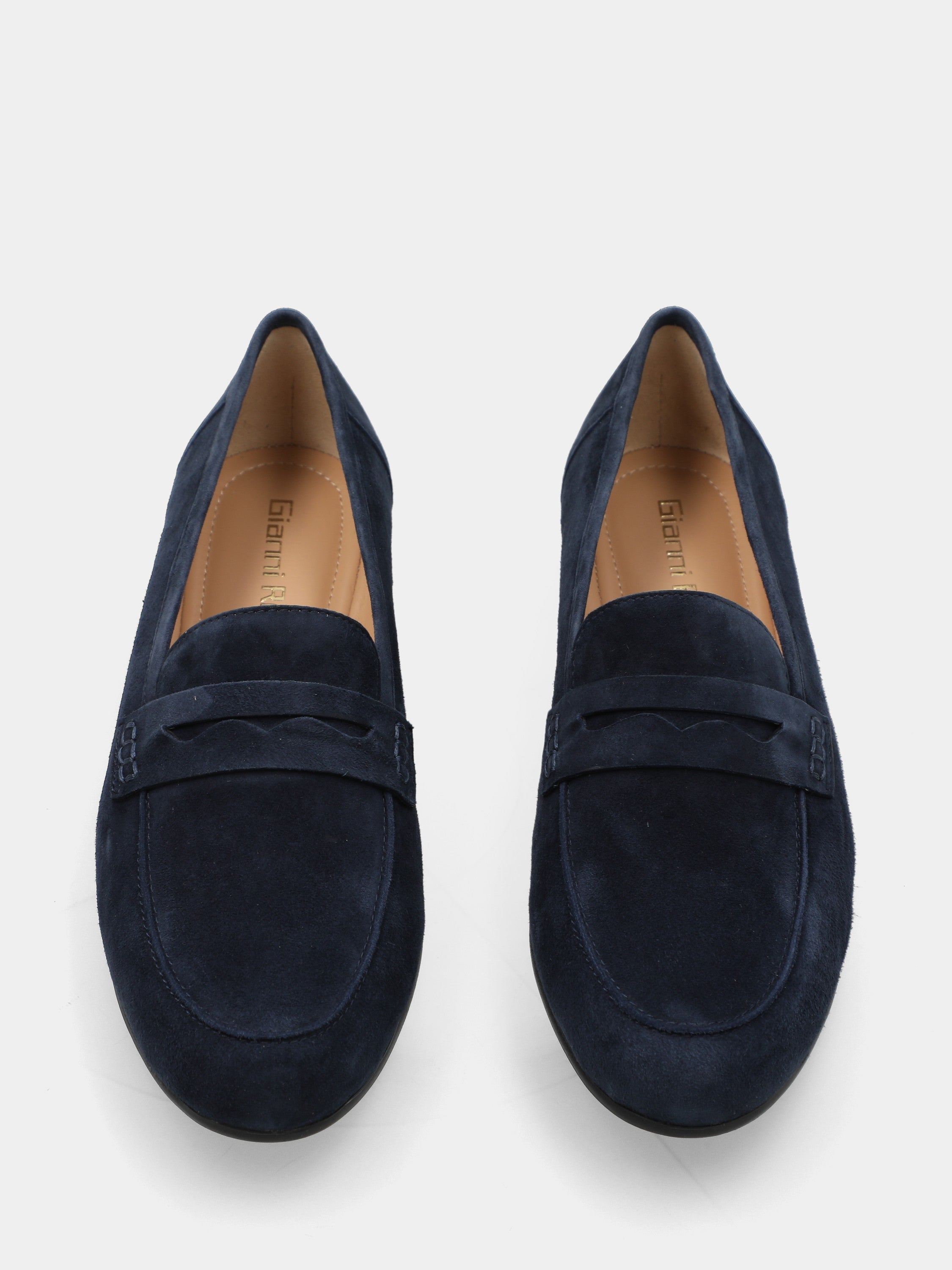 Mocassino in camoscio blu con bocca di leone