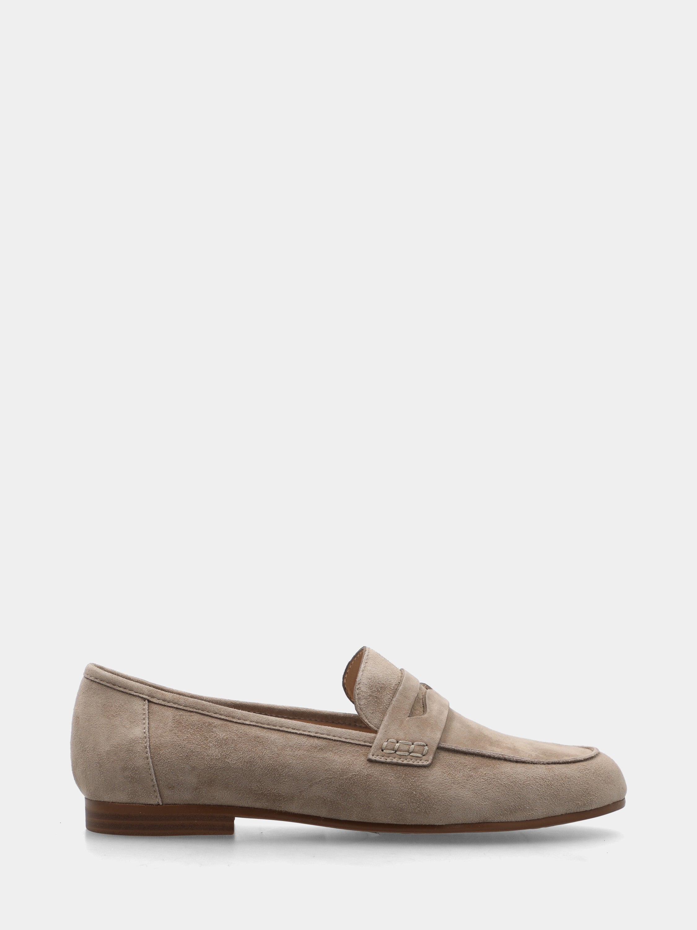 Mocassin en suède gris avec bouche de lion et bout rond