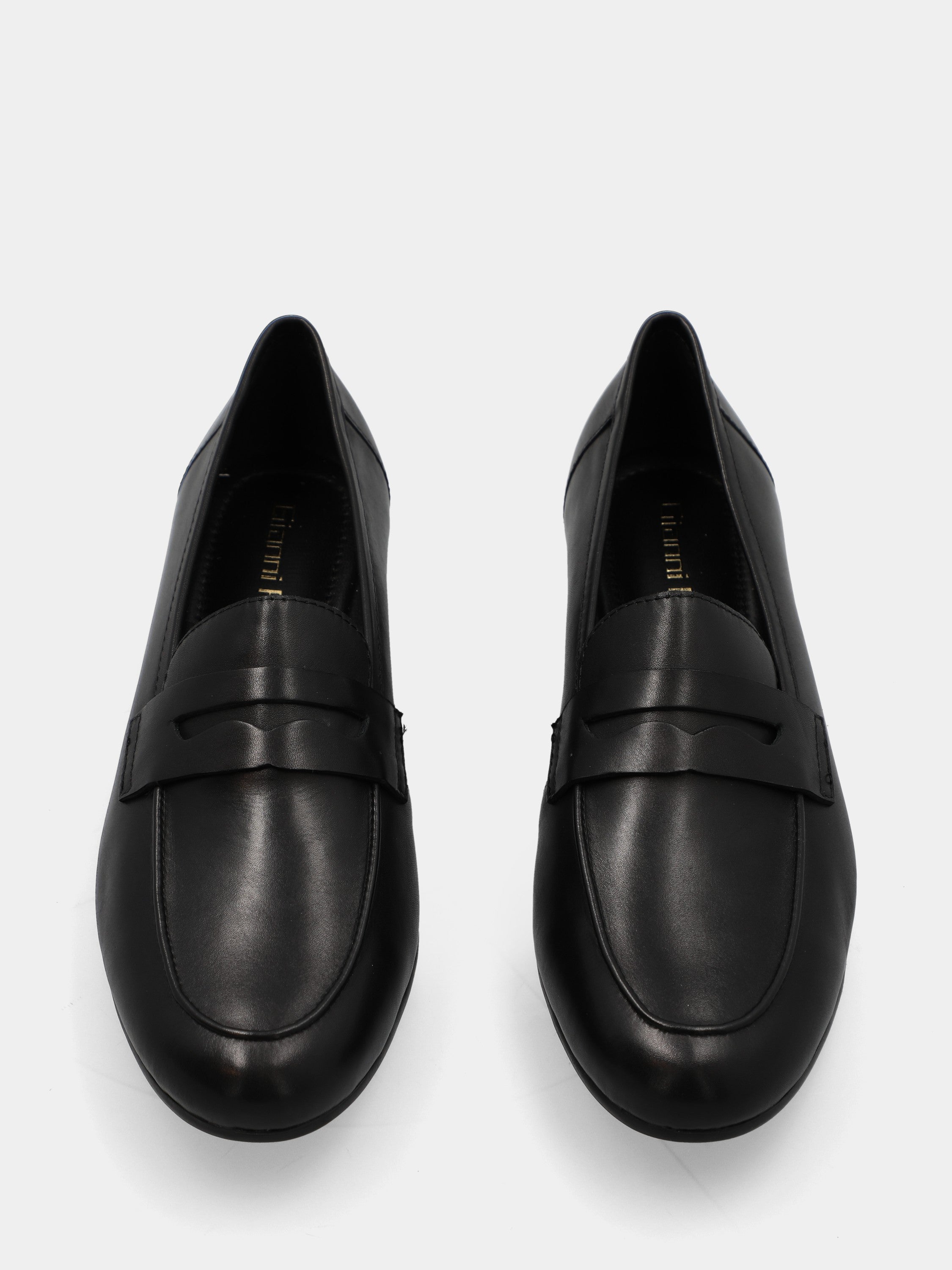 Mocassin en veau noir avec plateau à bordure et tête de lion