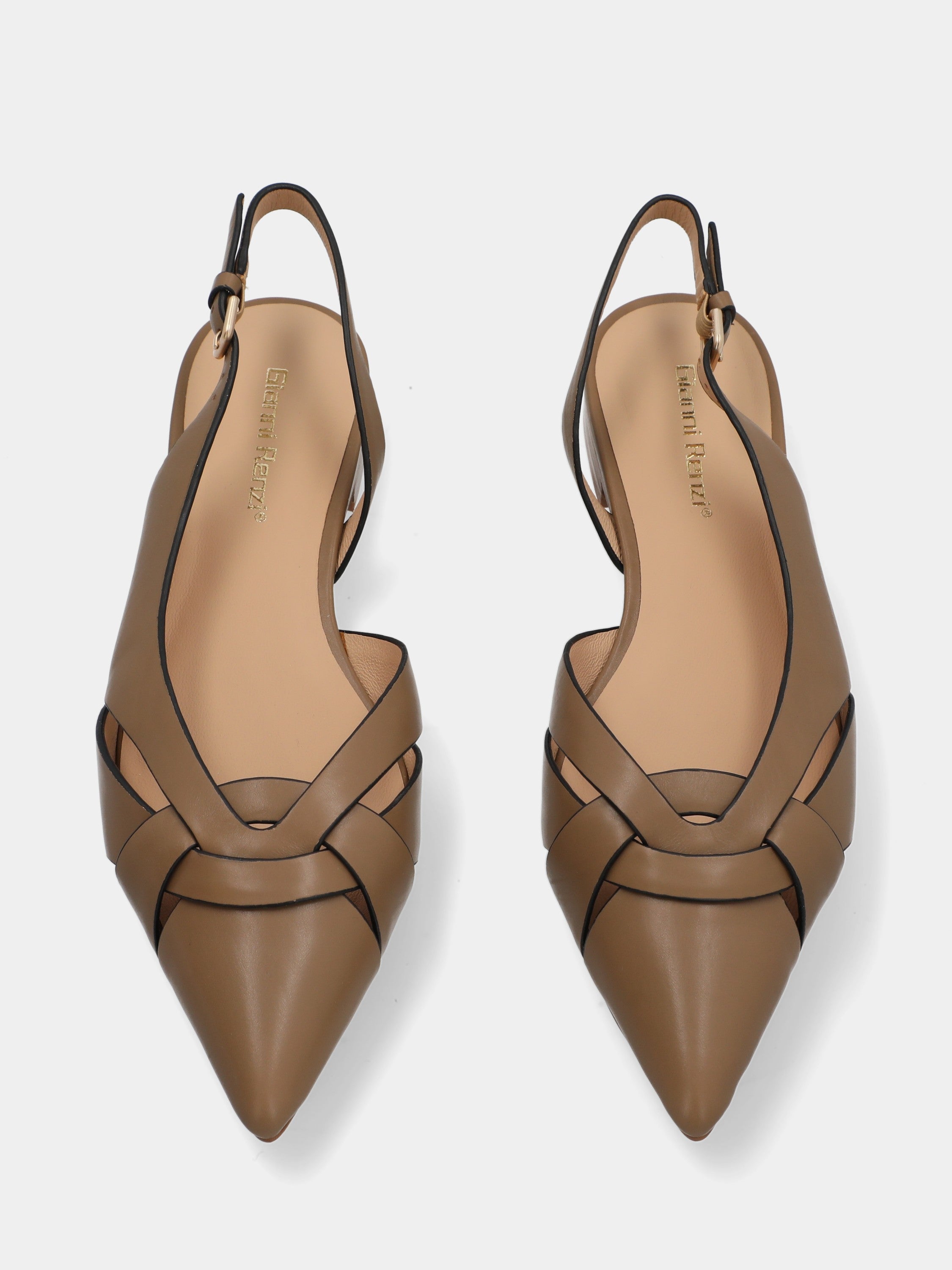Slingback in vitello grigio con listini incrociati