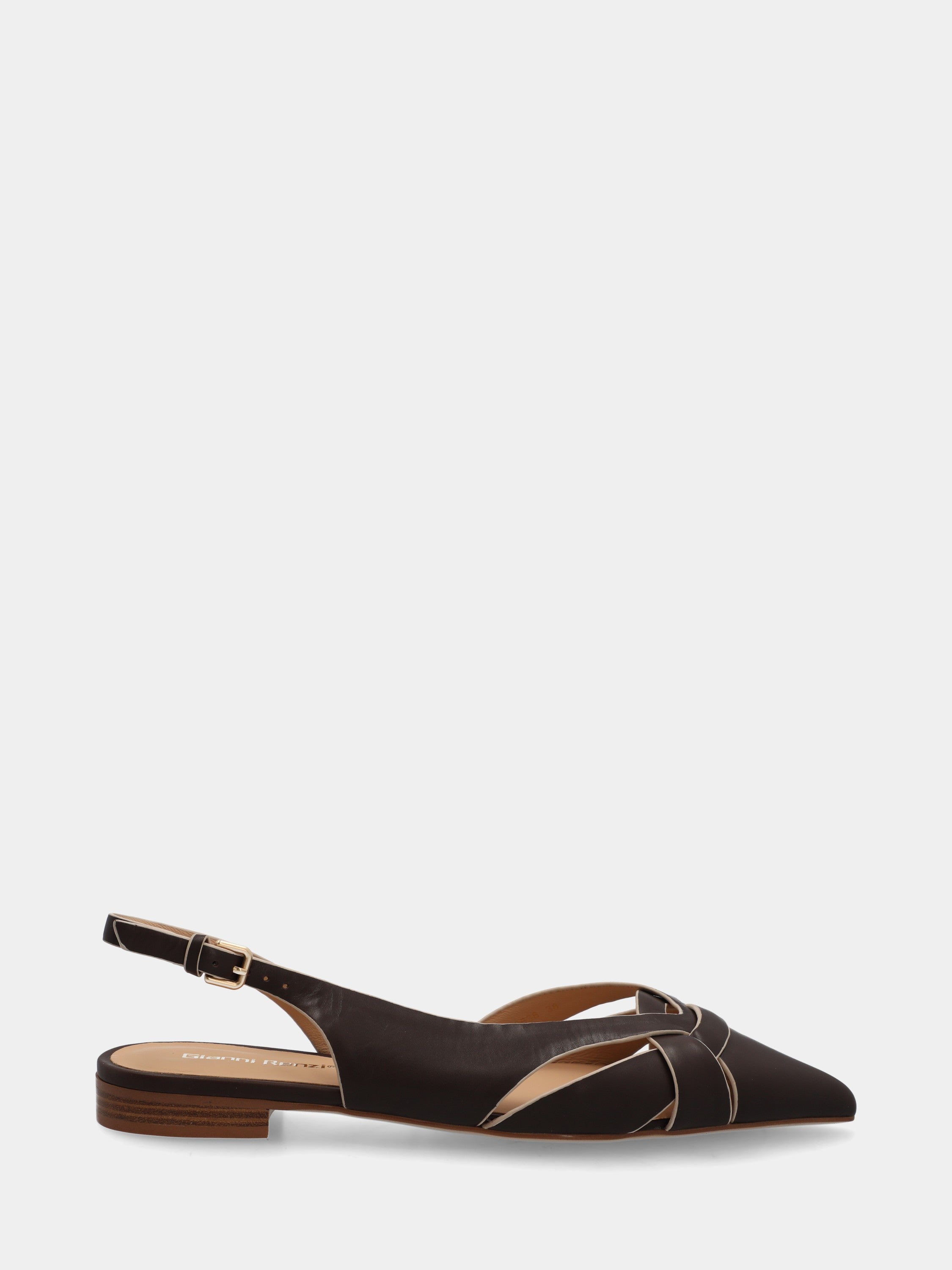Slingback in vitello testa di moro con listini incrociati