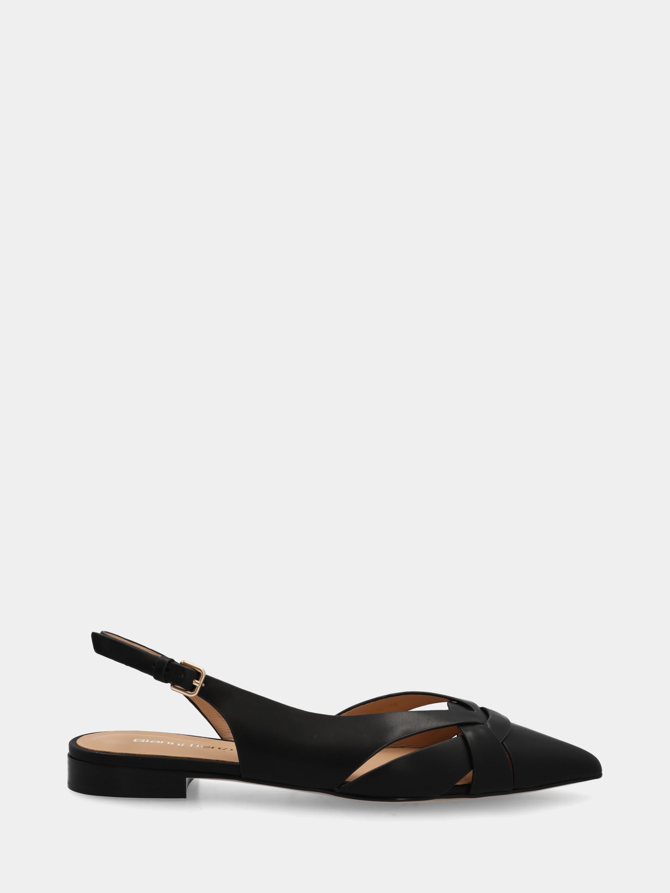 Slingback in vitello nero con listini incrociati