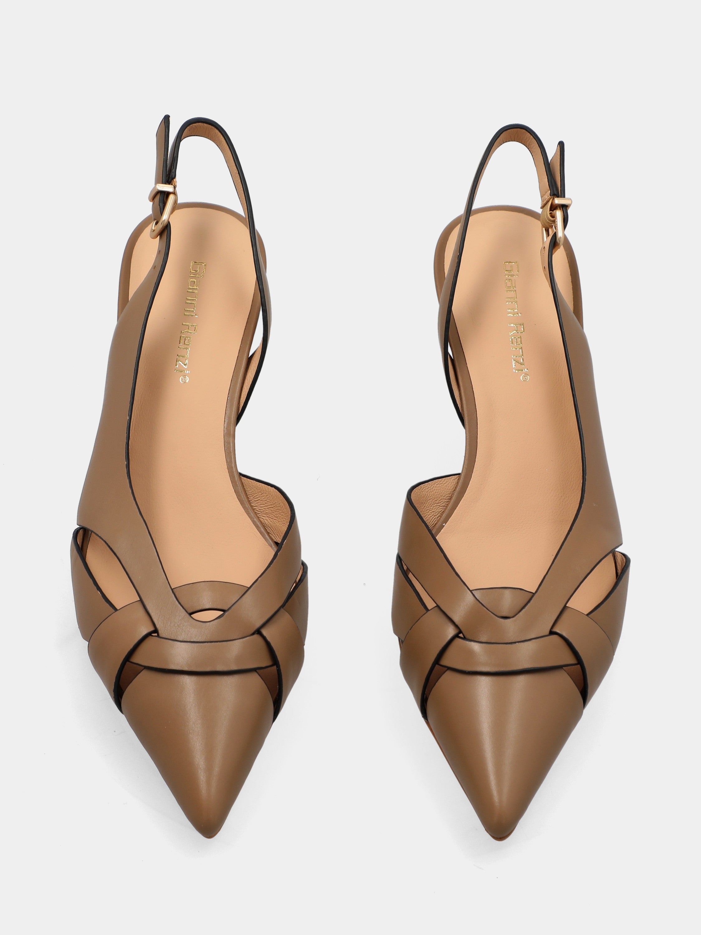Slingback in vitello avana con listini incrociati