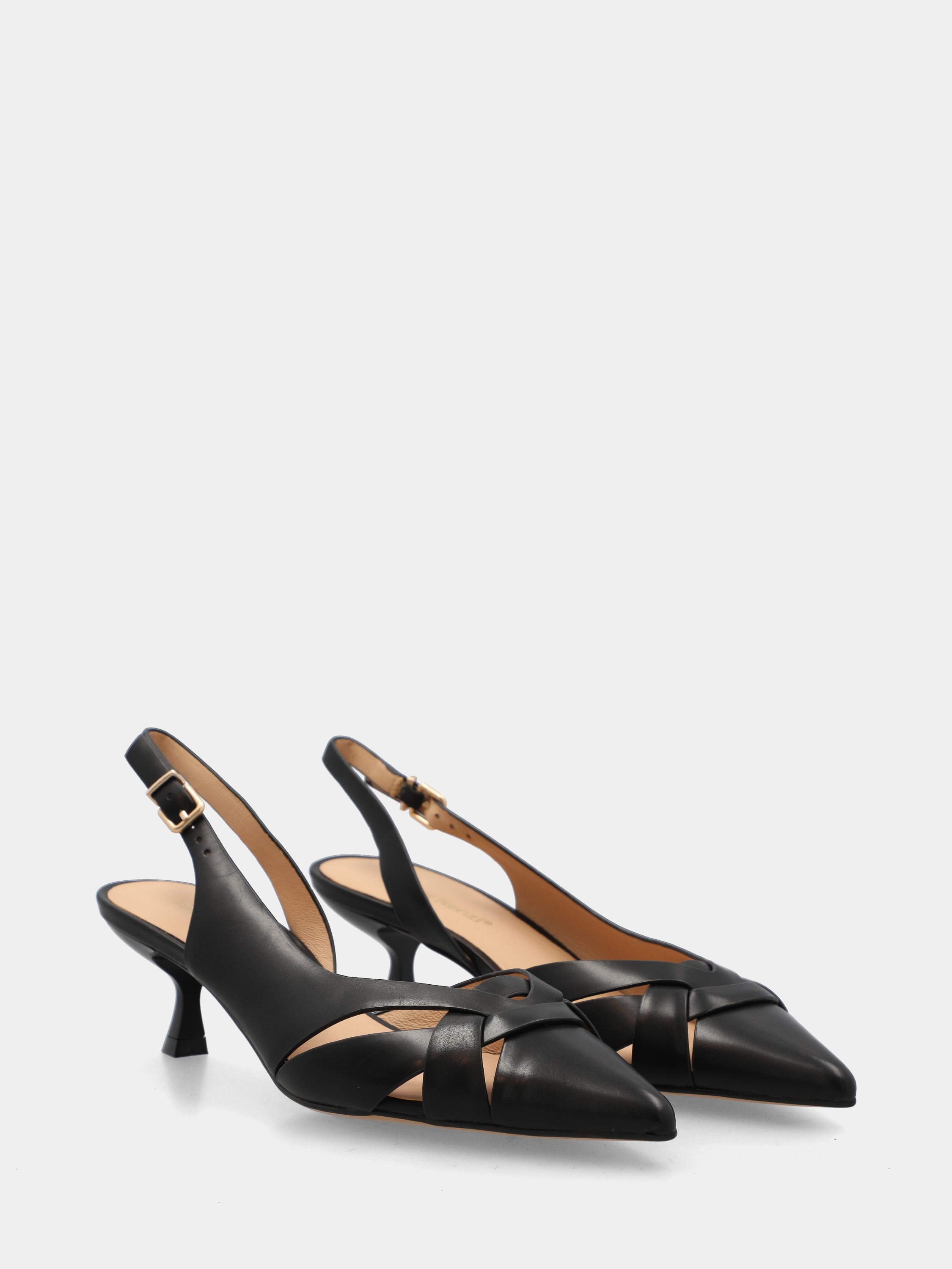 Slingback in vitello nero con listini incrociati