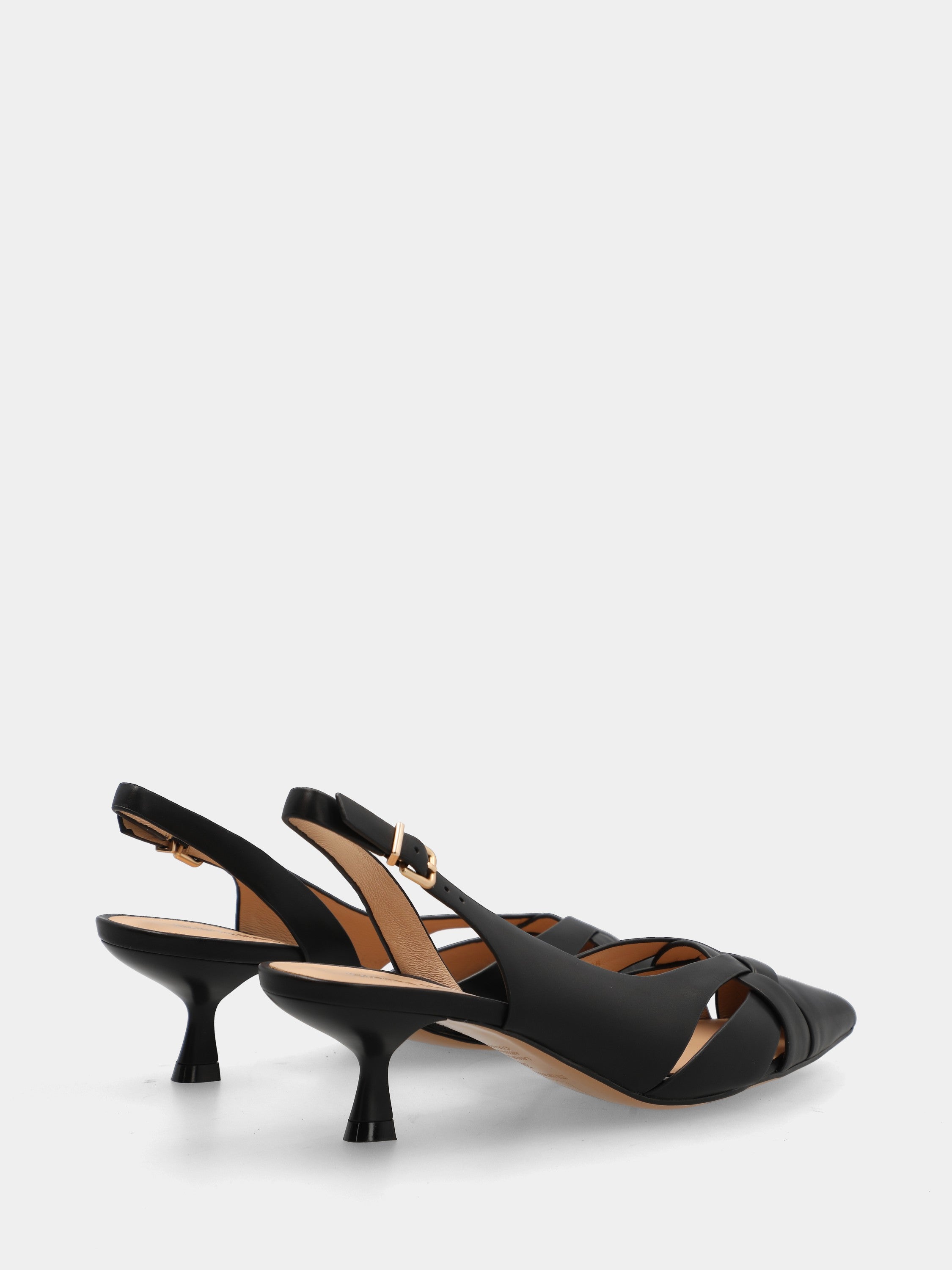 Slingback in vitello nero con listini incrociati