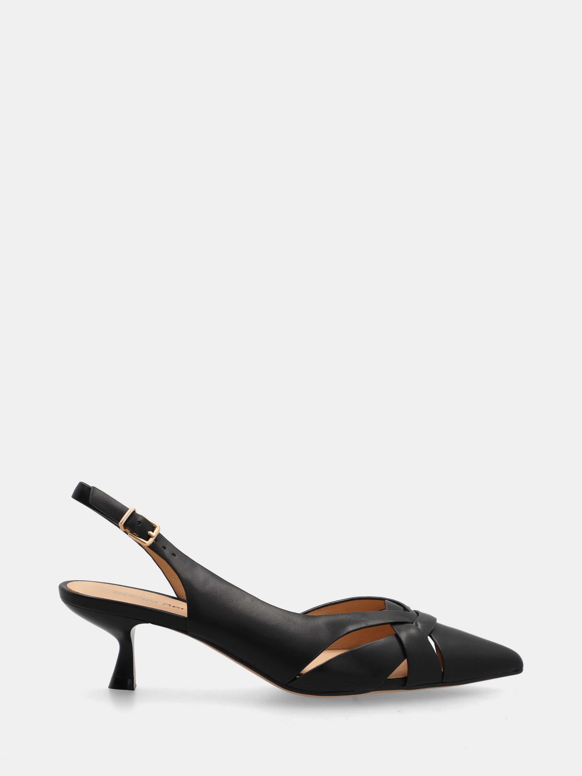 Slingback in vitello nero con listini incrociati