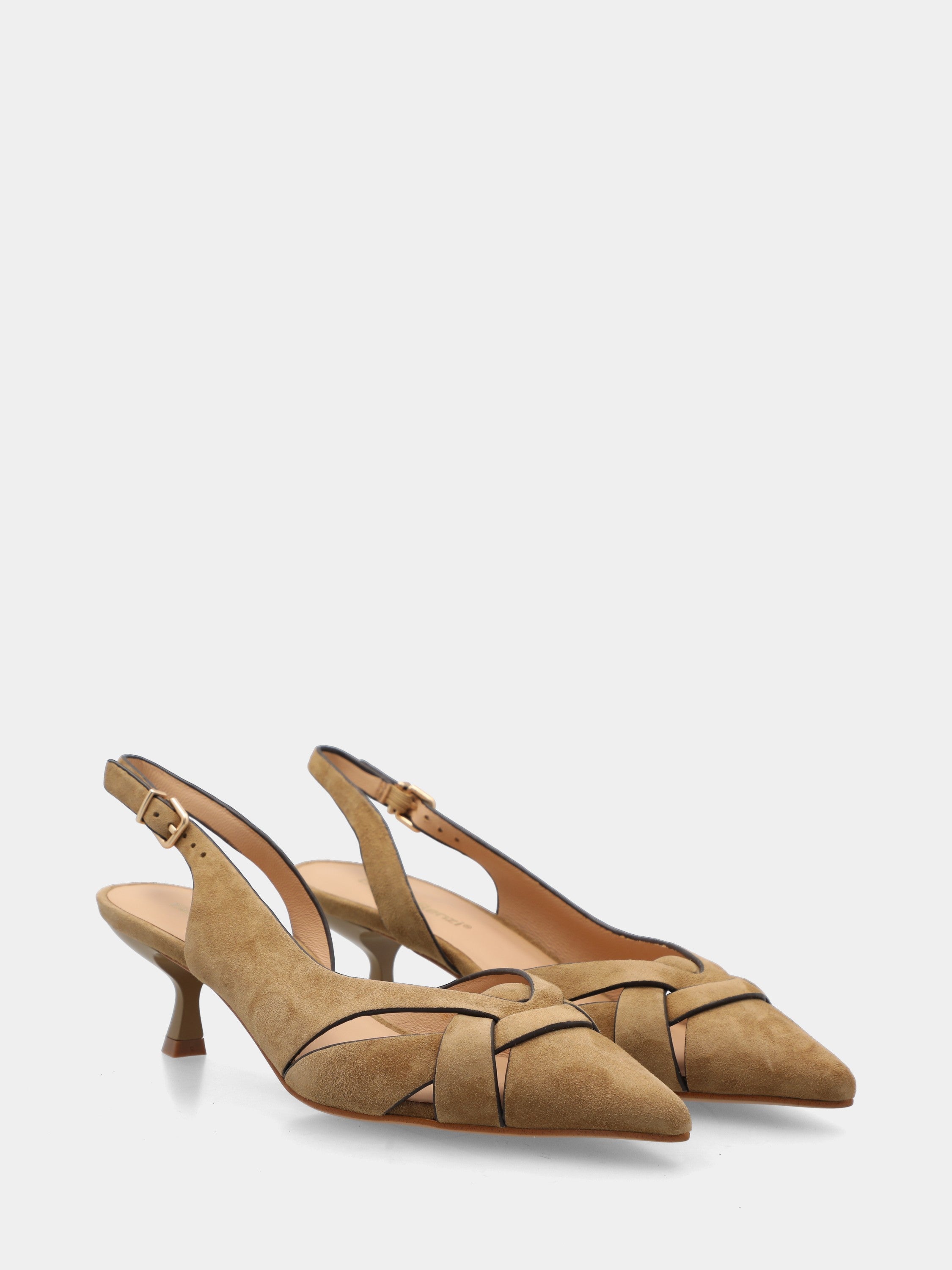 Slingback in camoscio beige con listini incrociati