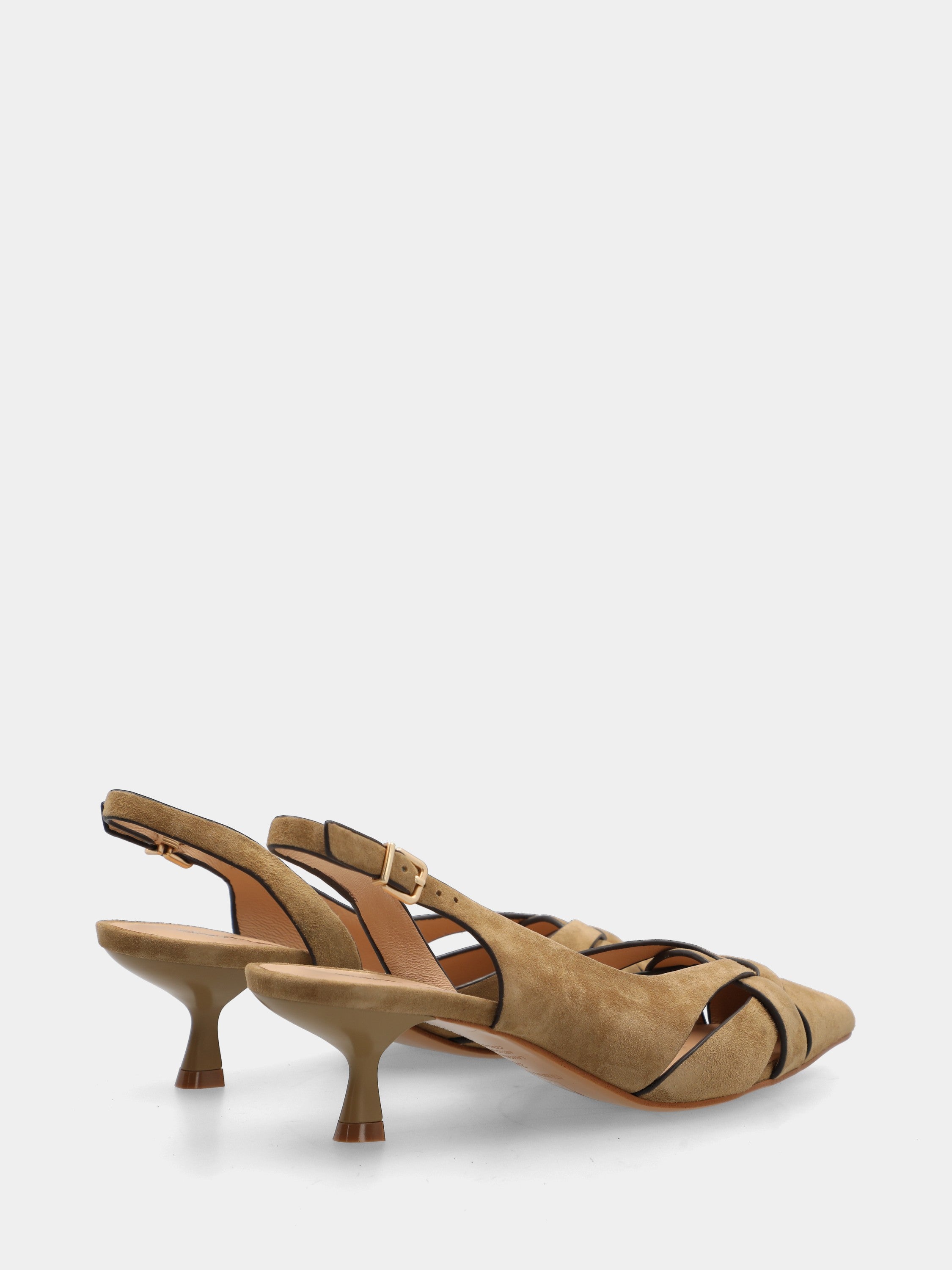 Slingback in camoscio beige con listini incrociati