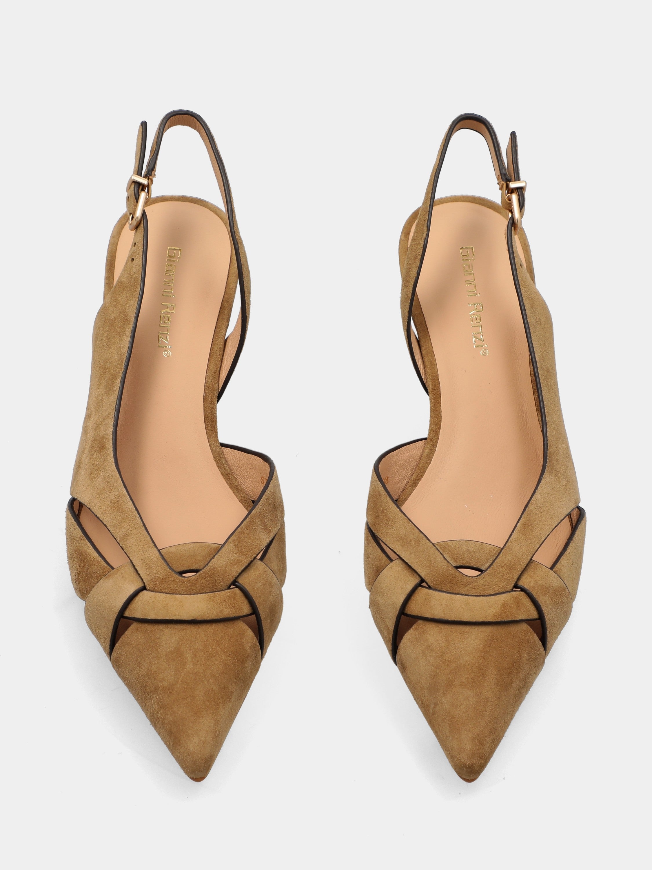 Slingback in camoscio beige con listini incrociati