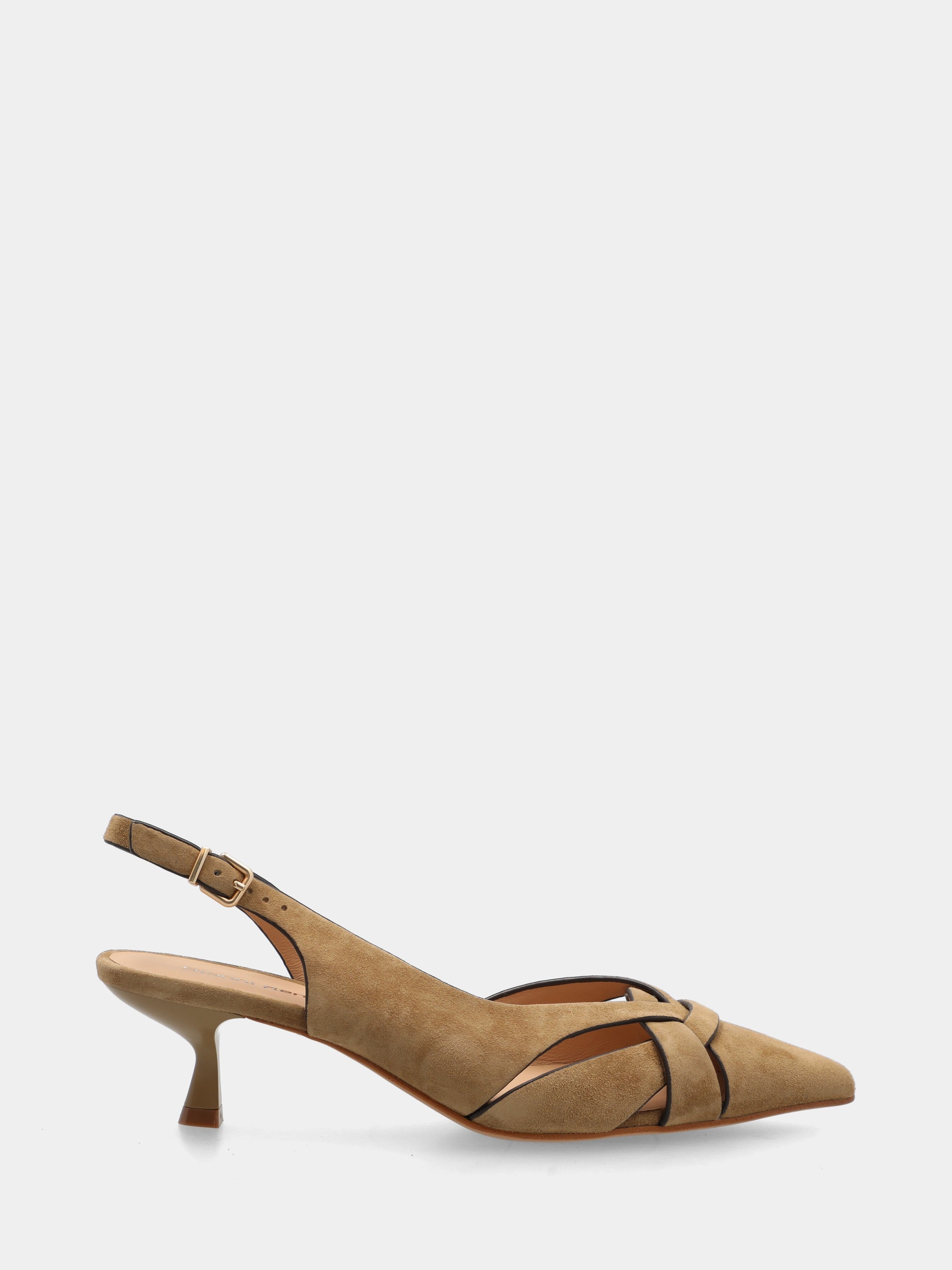 Slingback in camoscio beige con listini incrociati