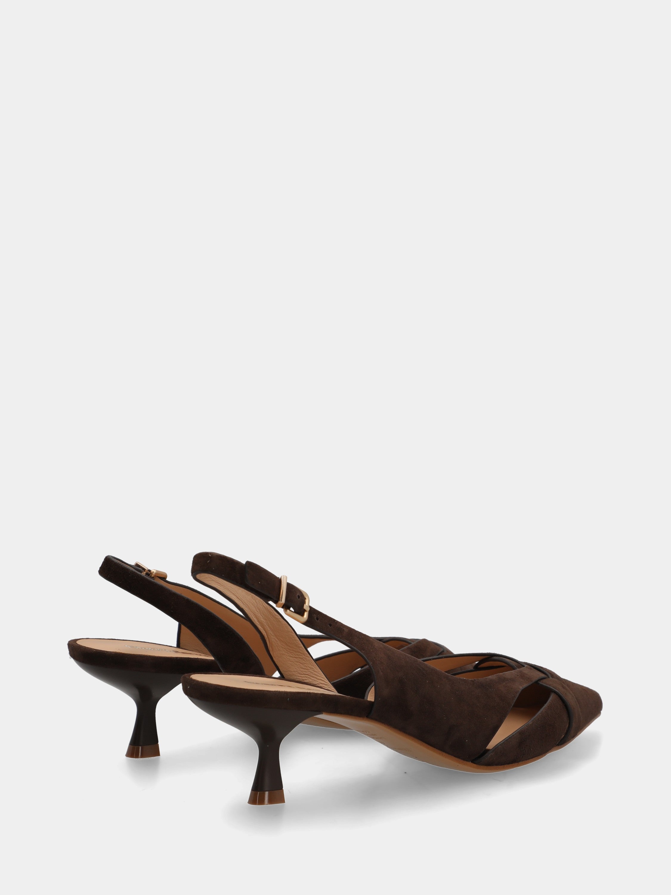 Slingback in camoscio testa di moro con listini incrociati