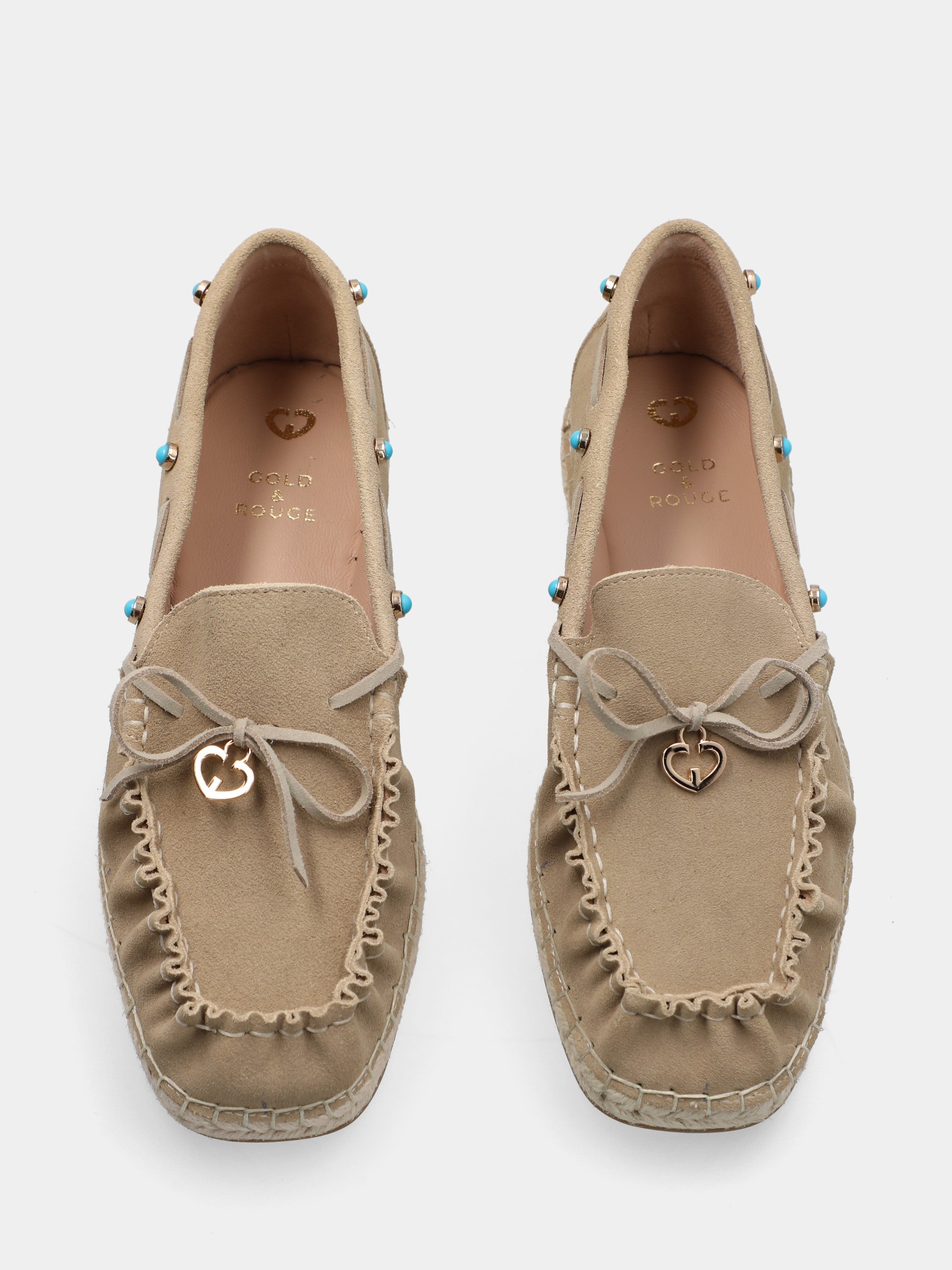 Mocassino in suede beige su zeppa in corda