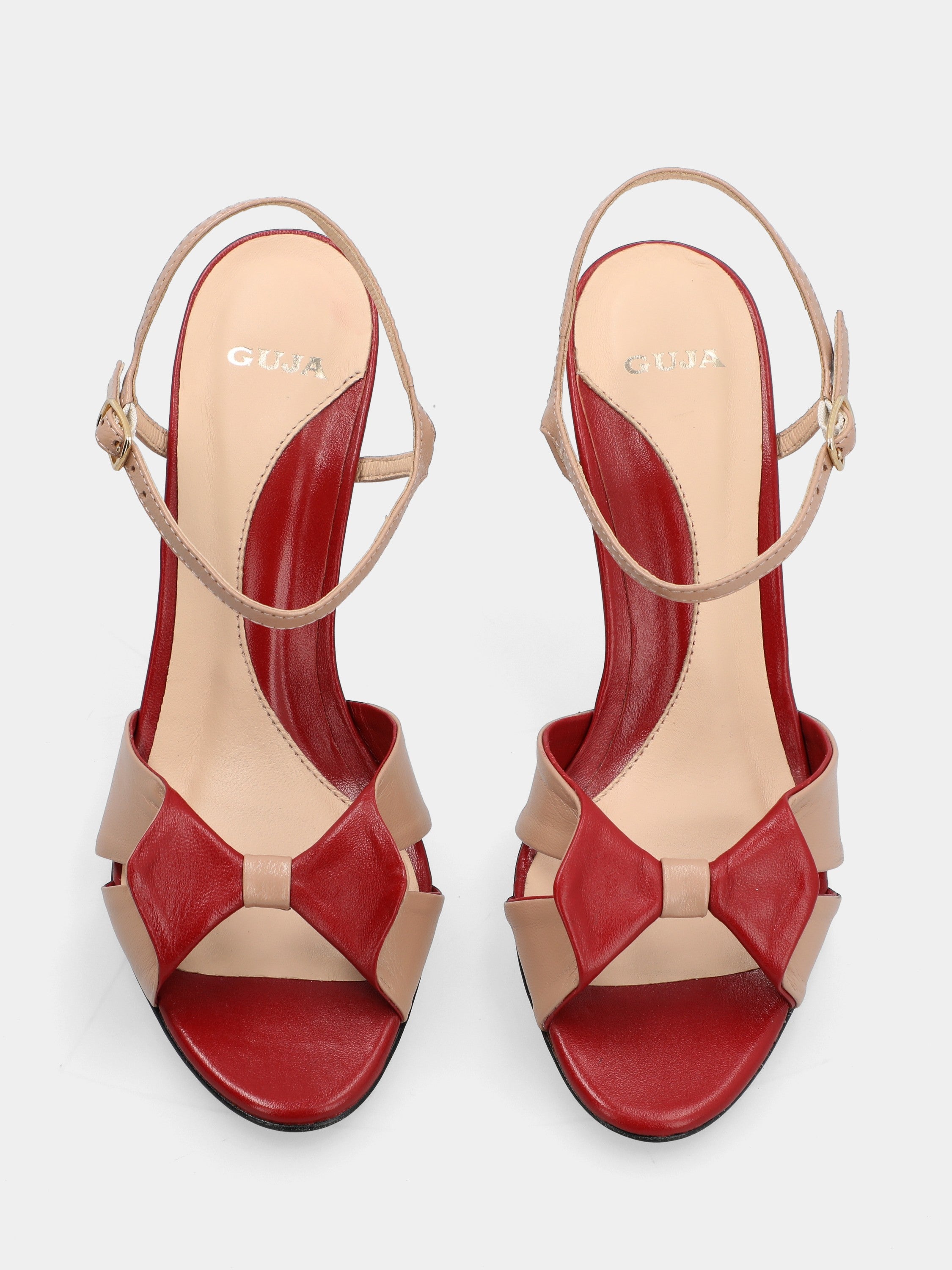 Red and nude nappa sandal with chalice heel