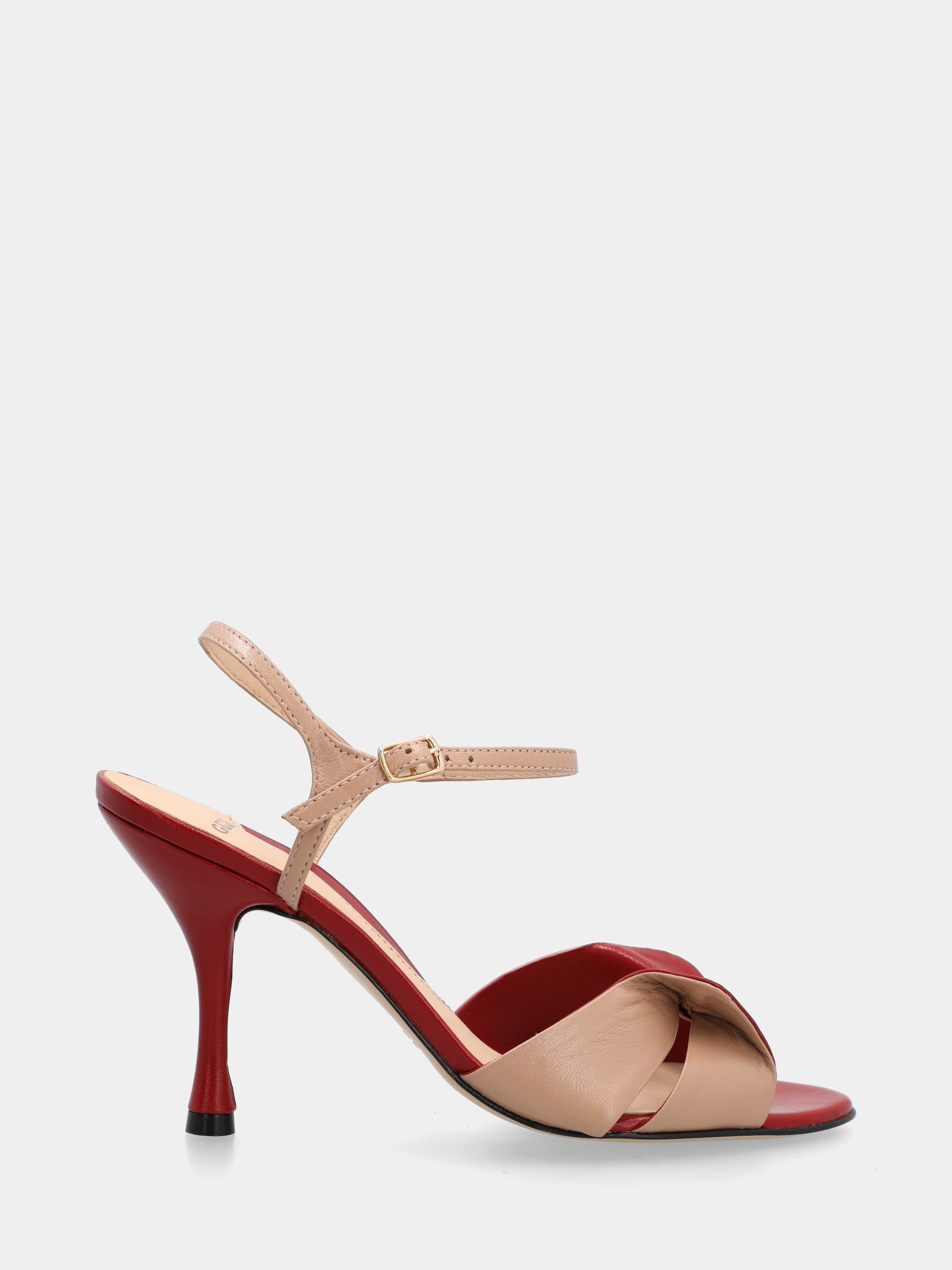 Red and nude nappa sandal with chalice heel