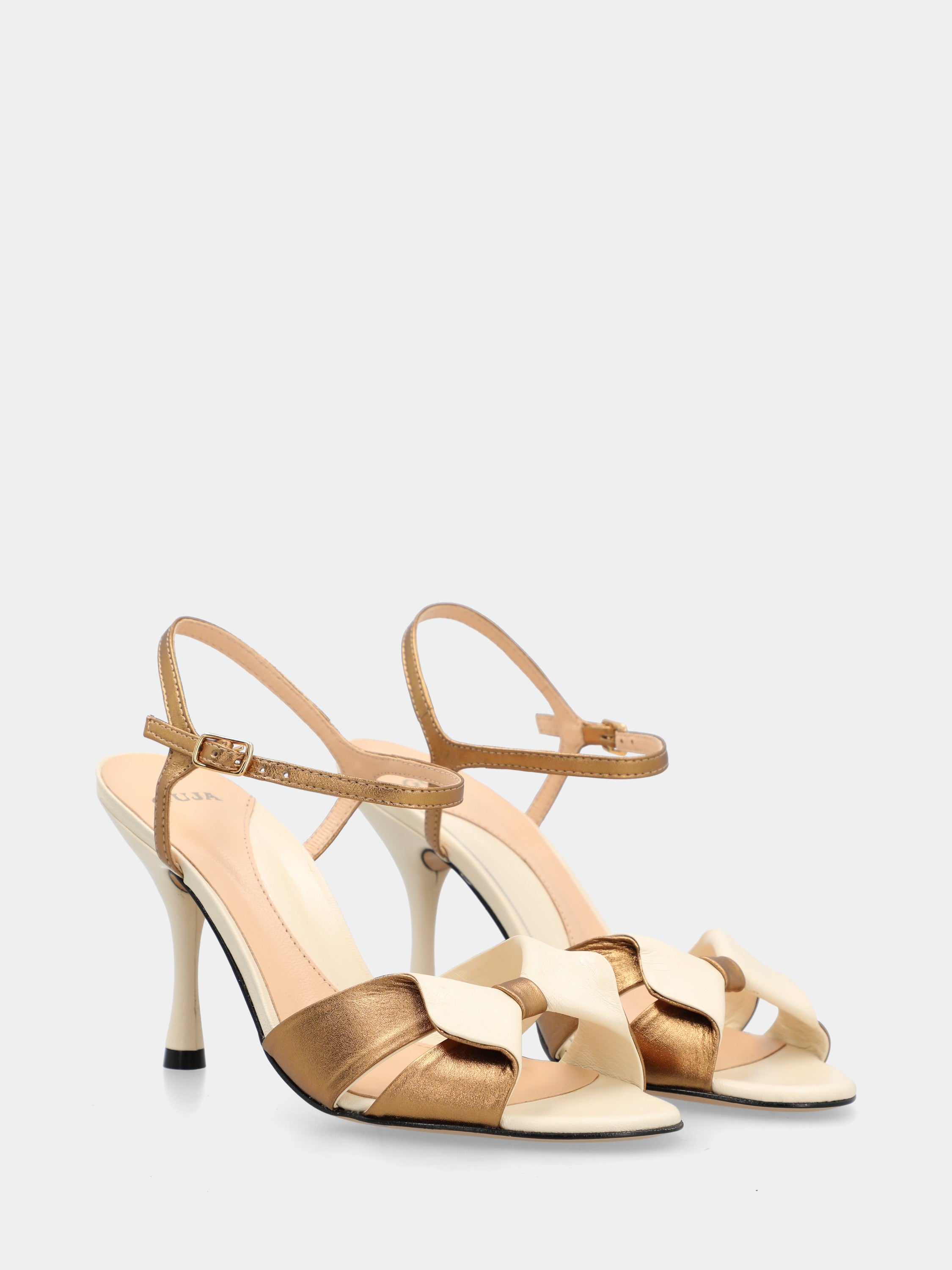 Sandalo in nappa bronzo e bianco panna con tacco a calice