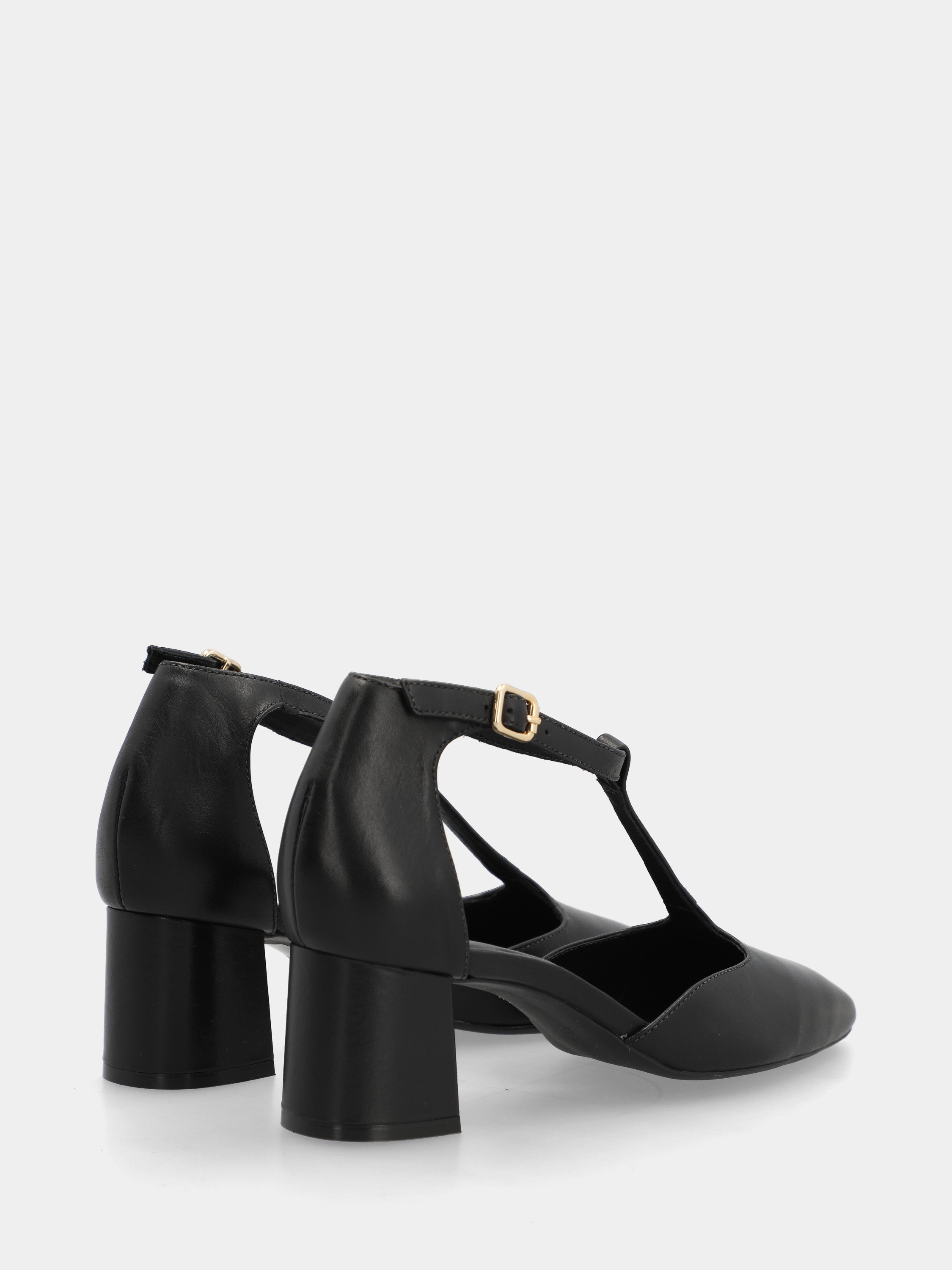 Escarpins T-bar en vitello noir avec talon bloc