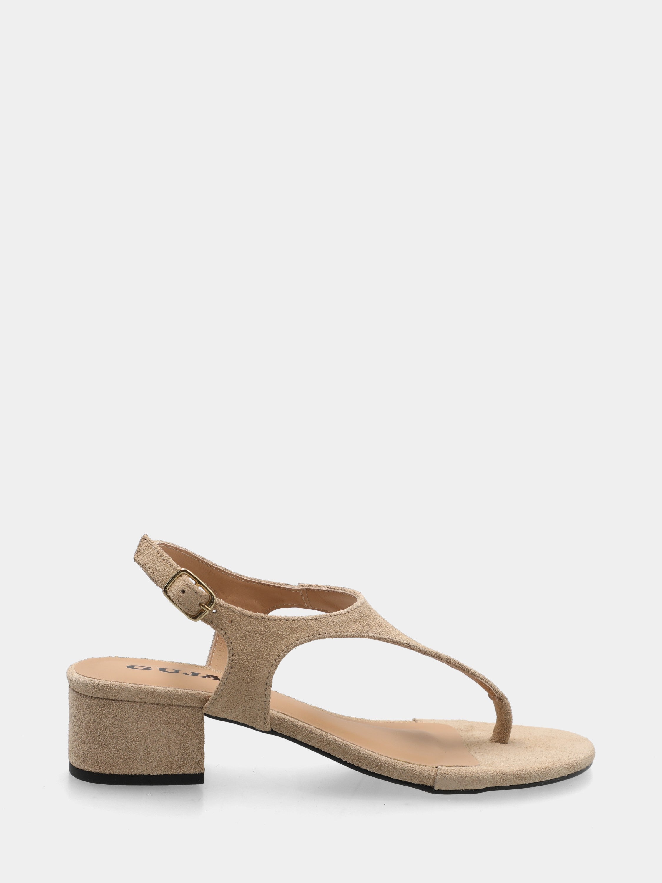 Infradito in camoscio beige con tacco a blocco