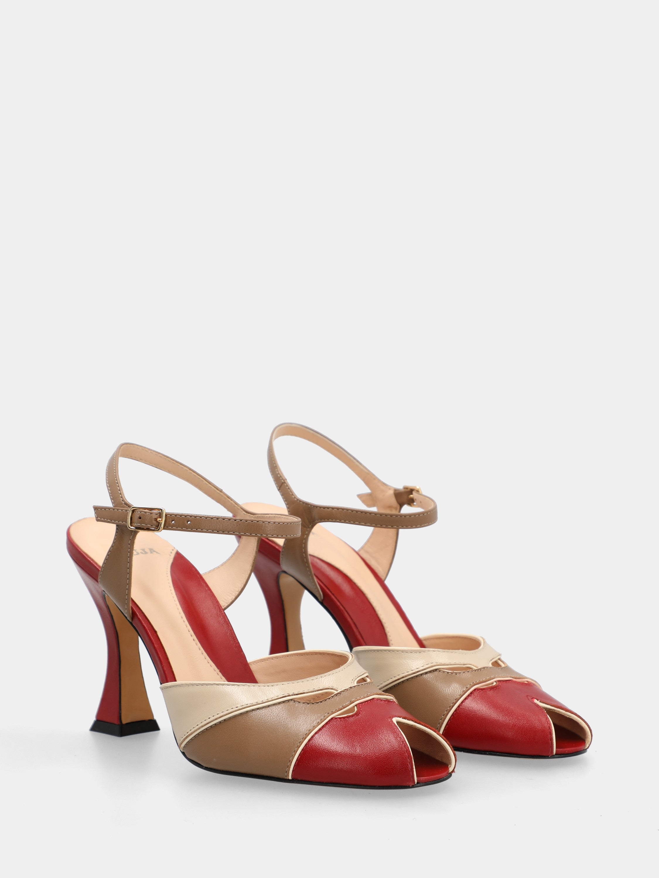 Multicolor nappa sandal with shaped stiletto heel