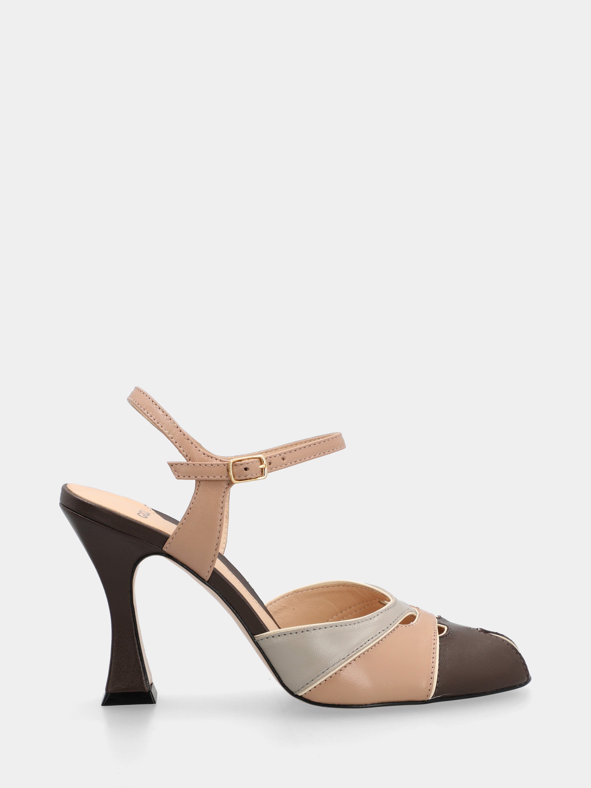 Sandale en nappa multicolore avec talon en forme de queue