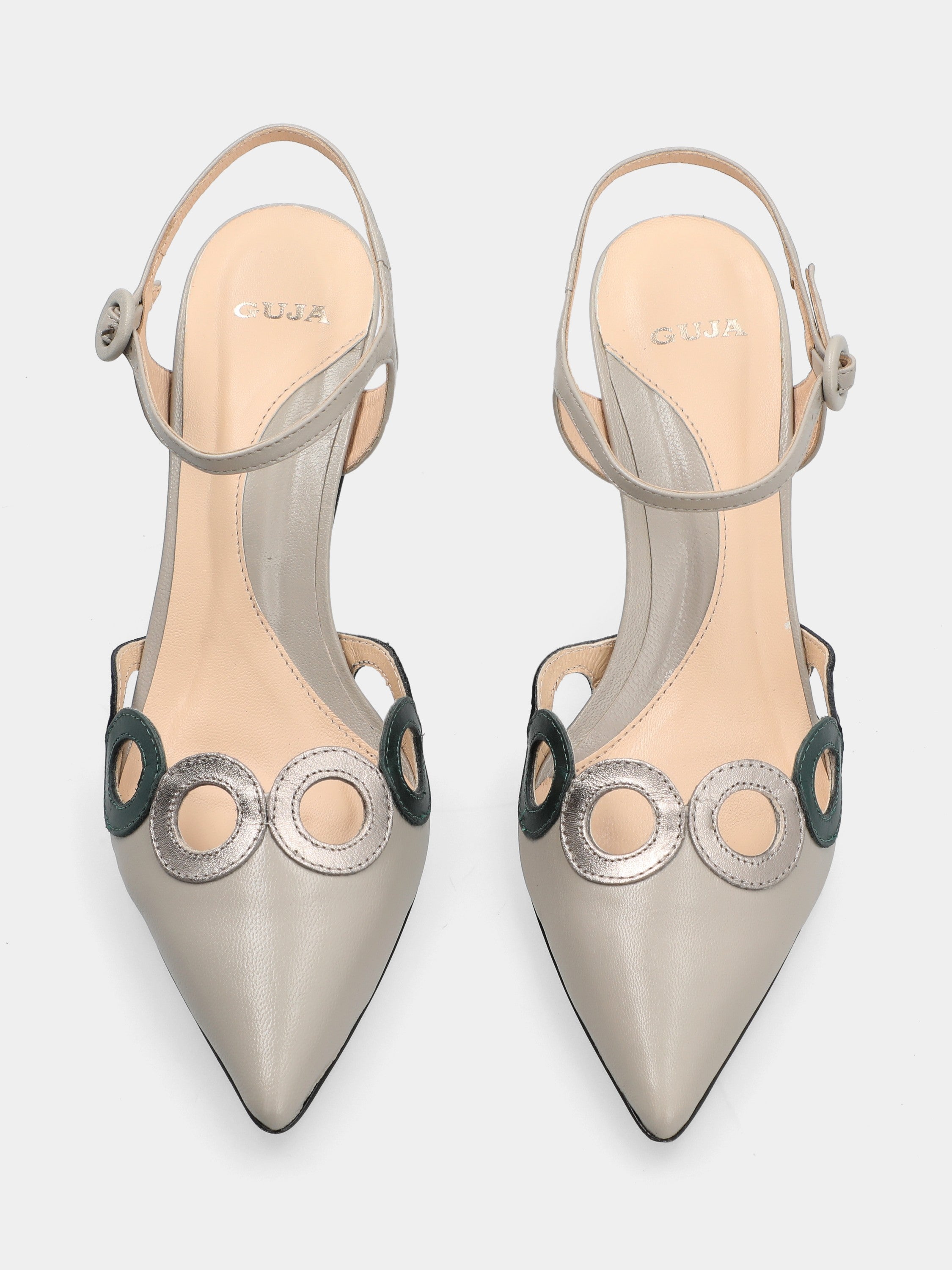 Escarpin slingback en nappa grise avec talon creux en forme de queue