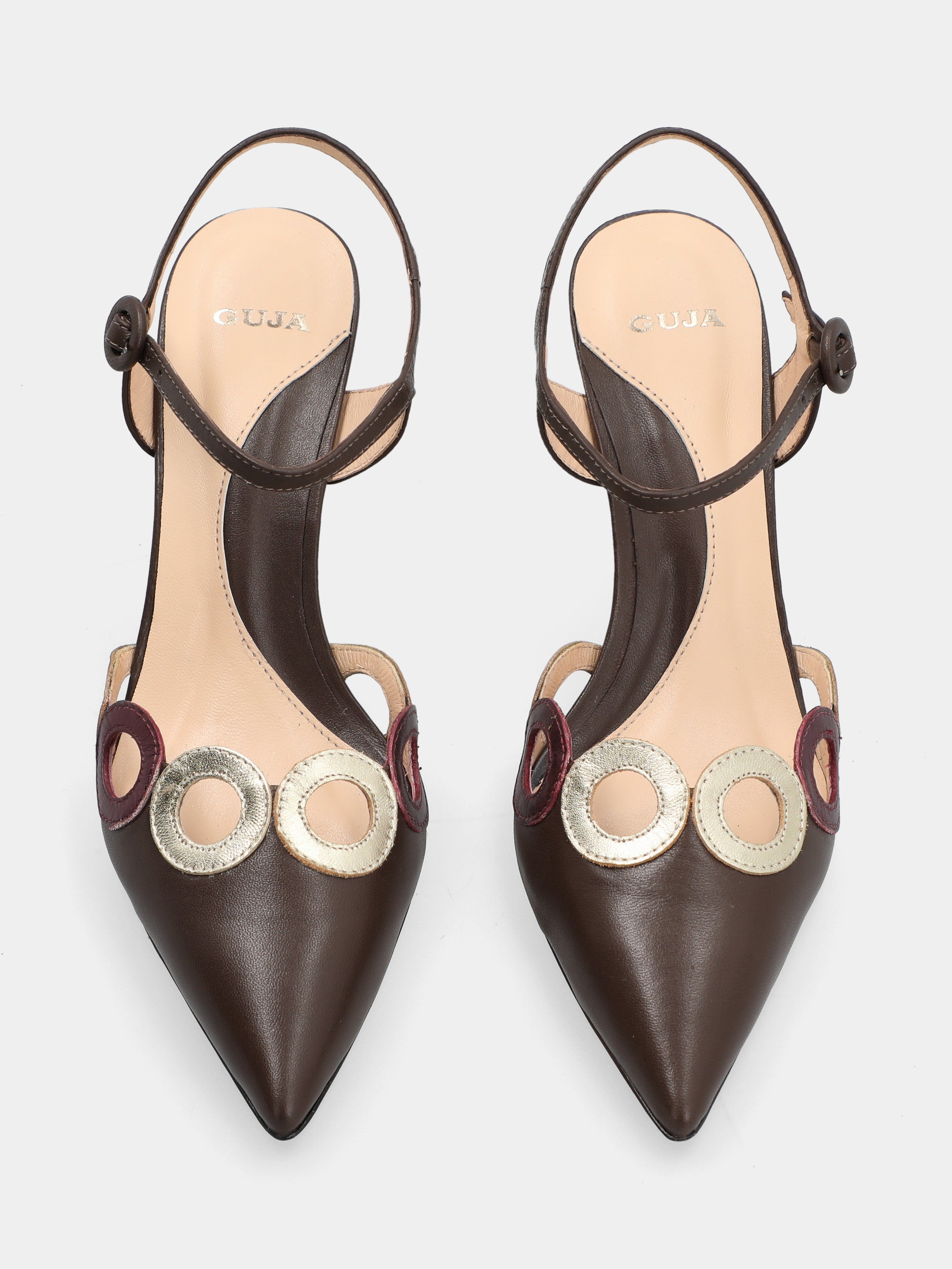 Slingback aus Nappaleder in Dunkelbraun mit geschwungenem Absatz