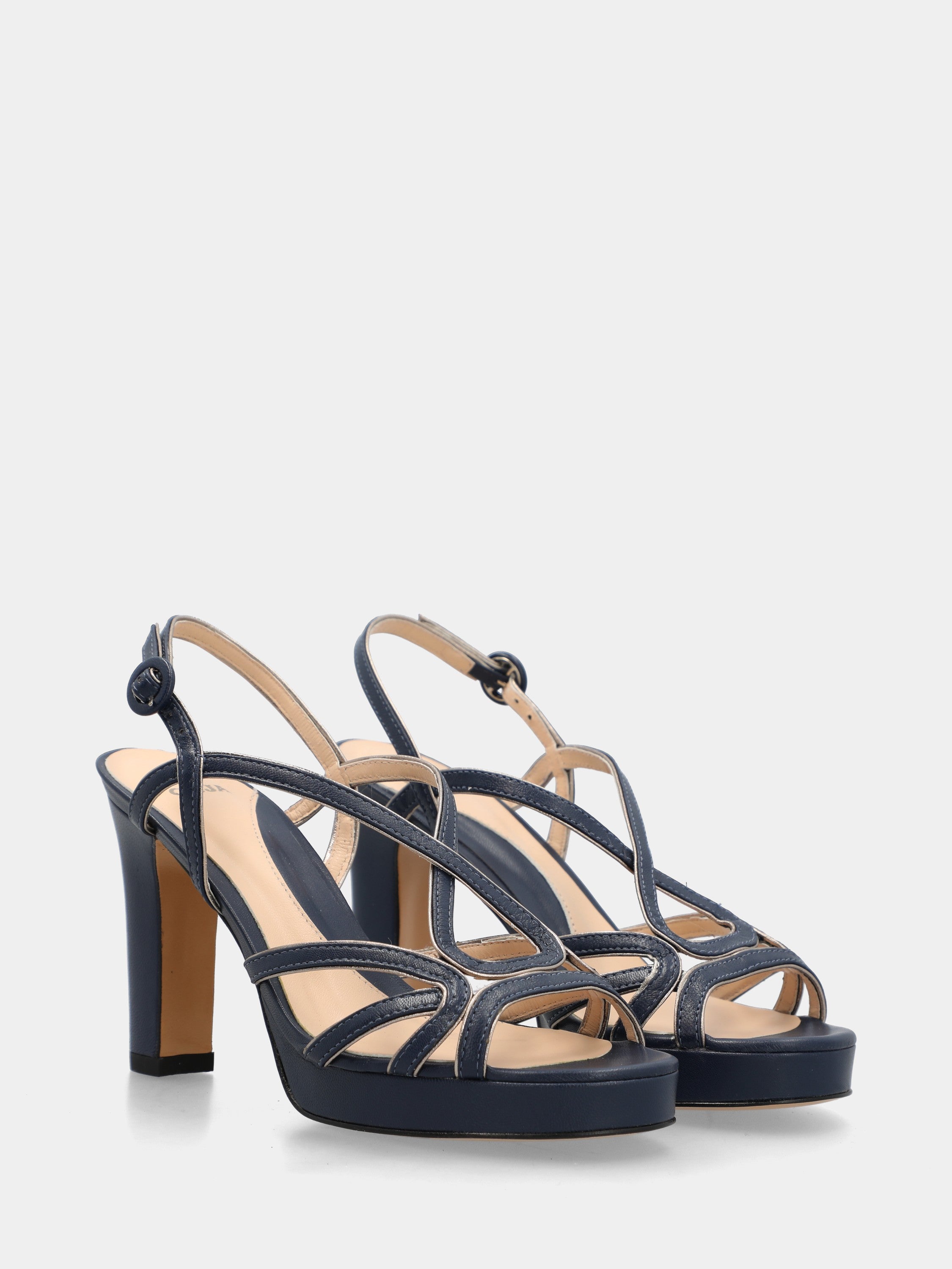 Sandale en nappa bleu avec plateforme et brides croisées