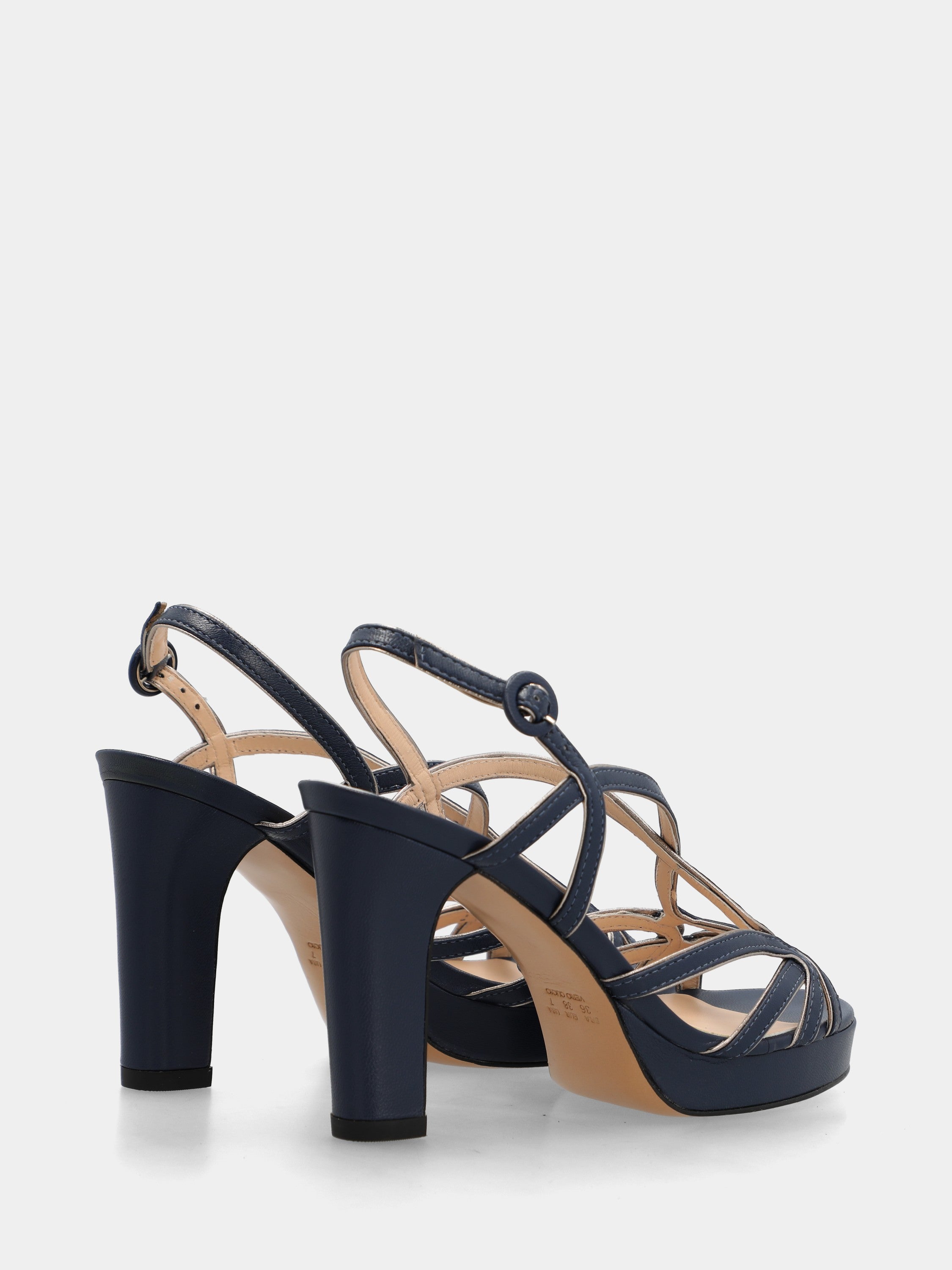 Sandale en nappa bleu avec plateforme et brides croisées