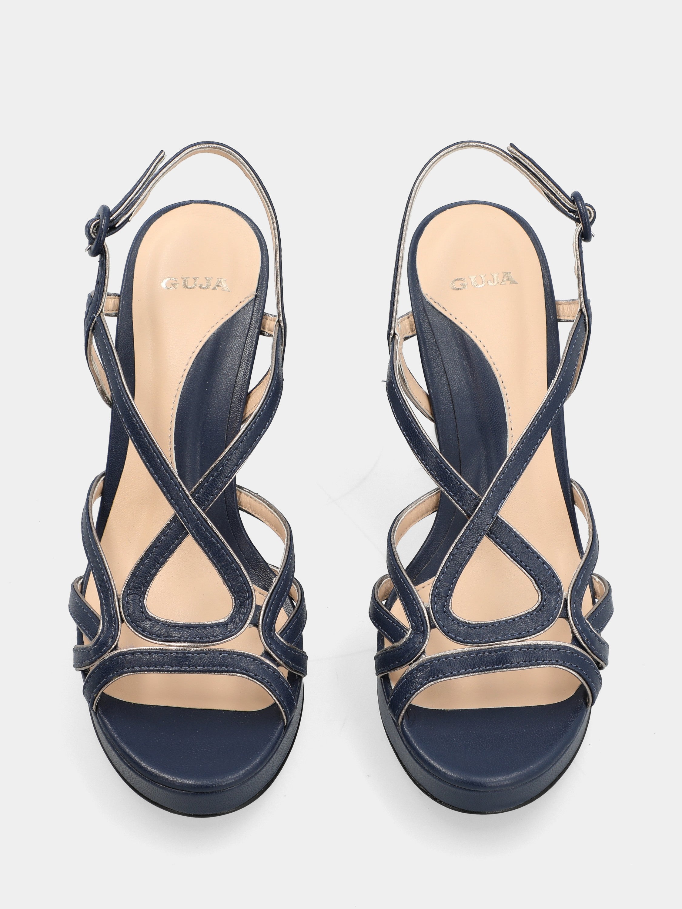 Sandale en nappa bleu avec plateforme et brides croisées