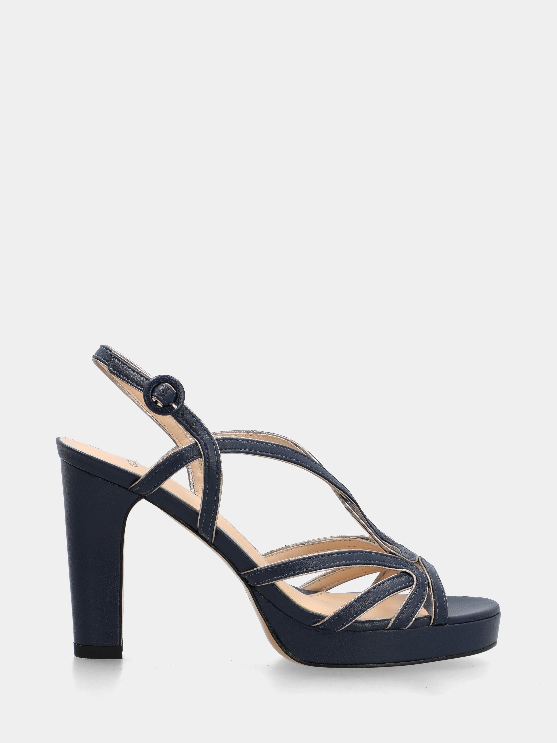 Sandale en nappa bleu avec plateforme et brides croisées