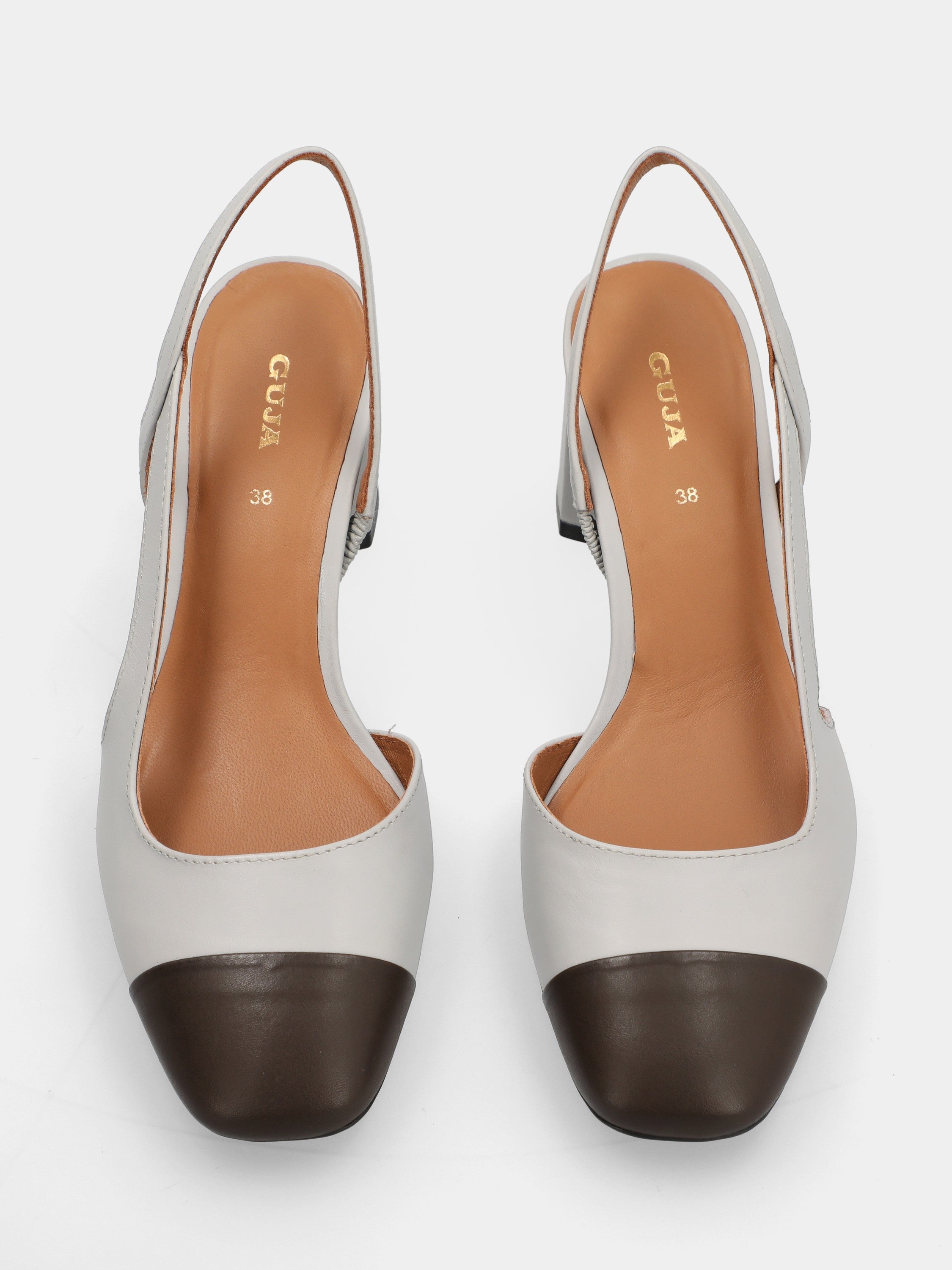 Slingback in nappa bicolore grigio e testa di moro con punta quadrata