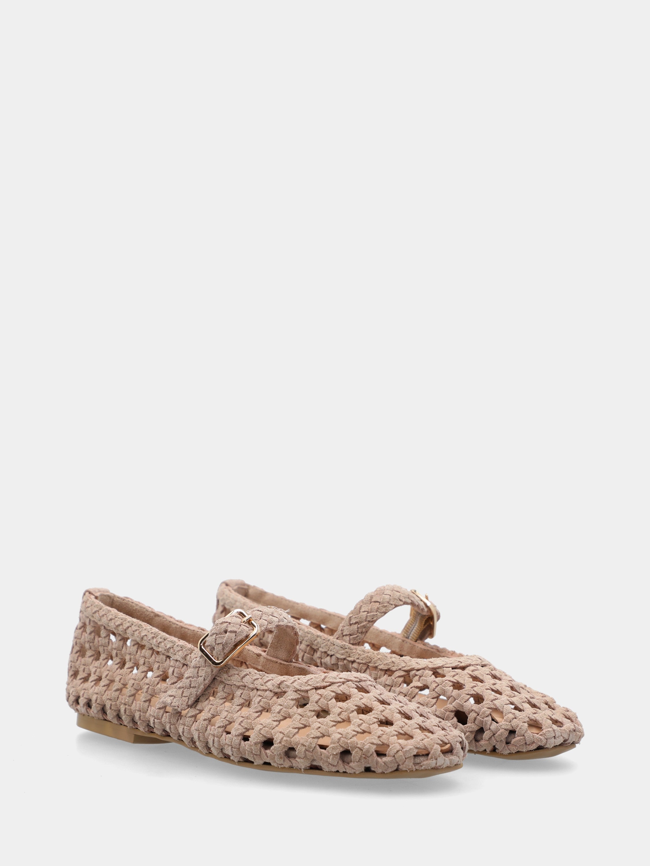 Ballerina Mary Jane aus Wildleder in Nude mit Flechtmuster