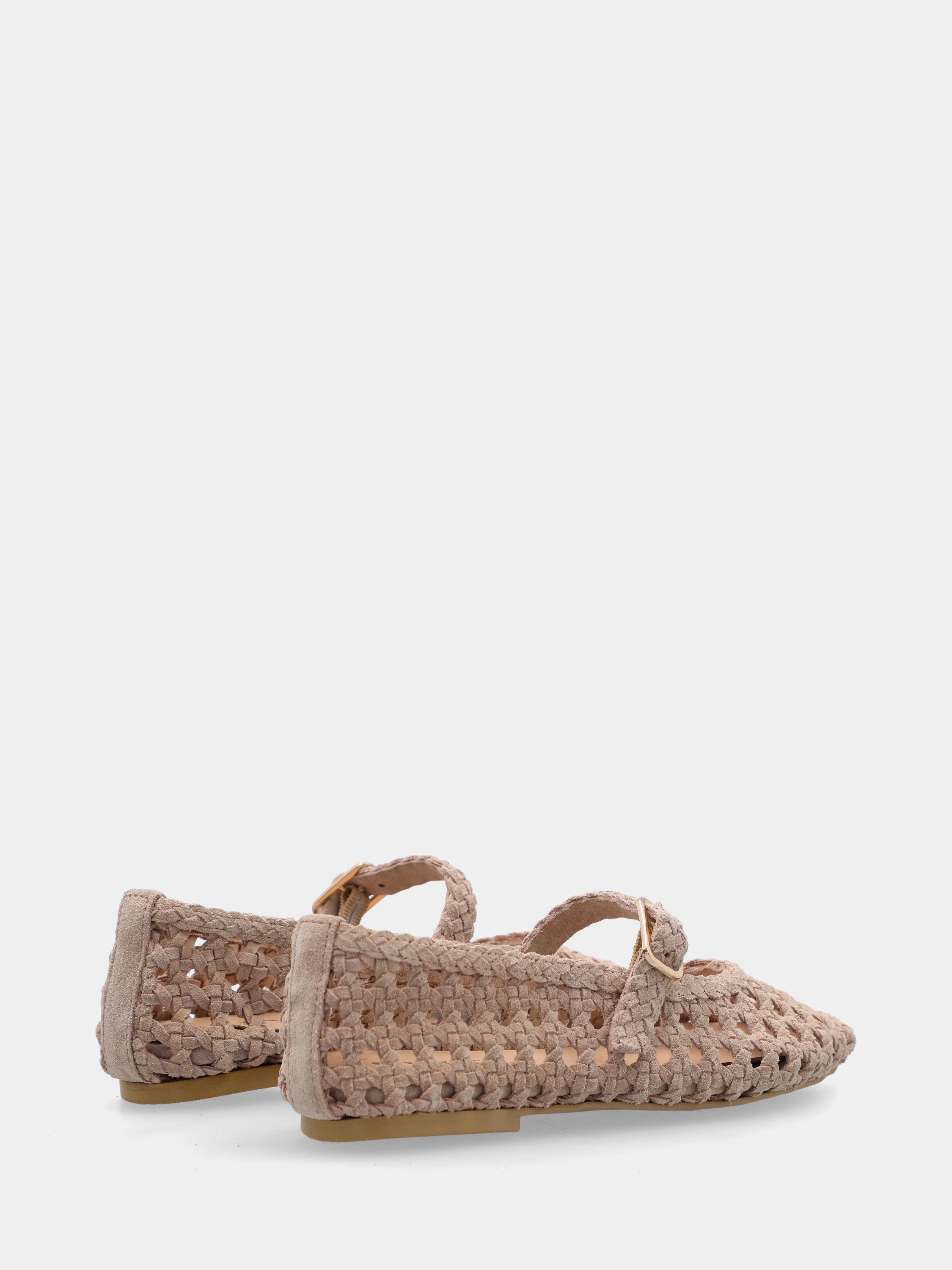 Ballerina Mary Jane aus Wildleder in Nude mit Flechtmuster