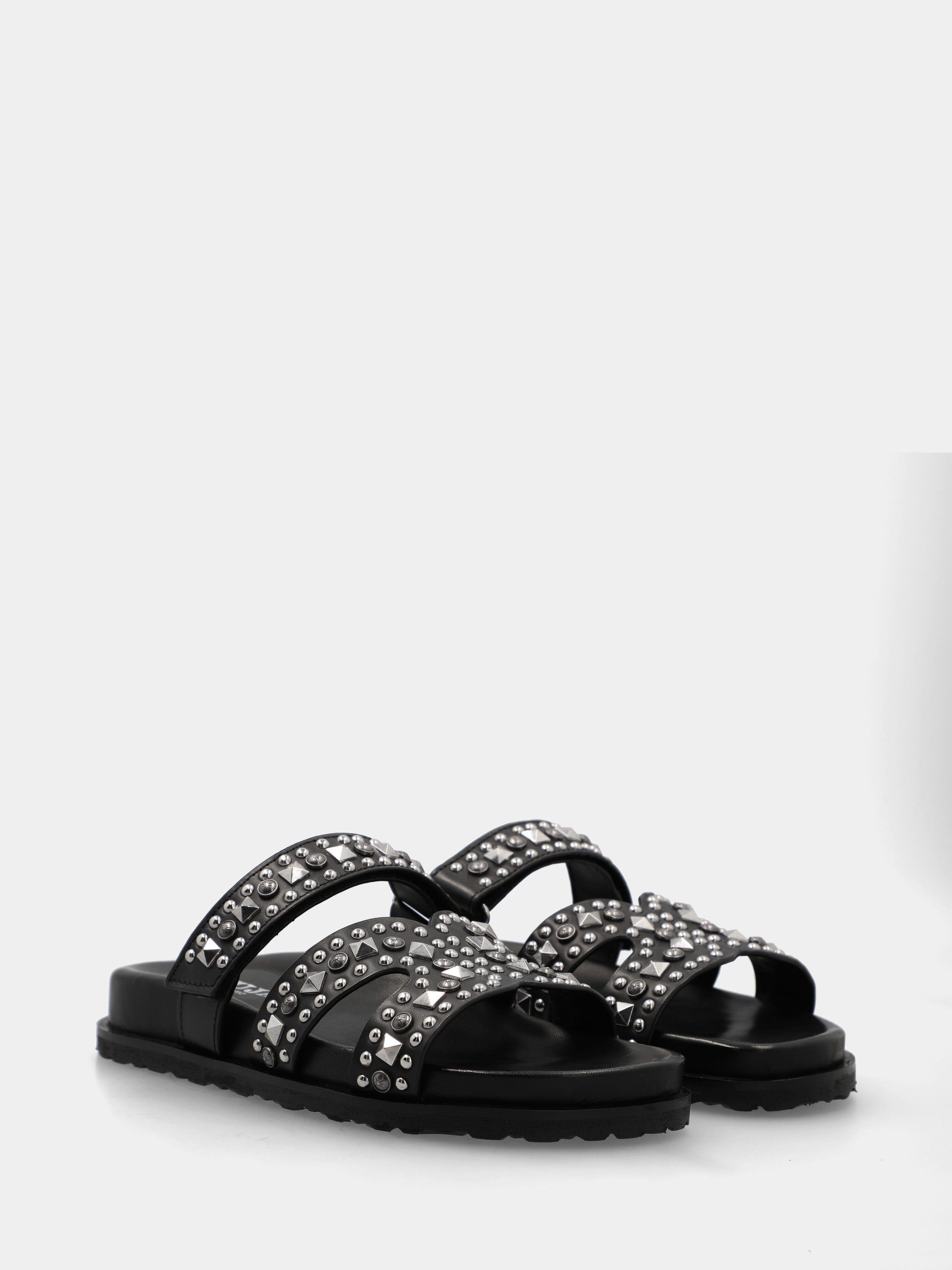 Mule avec semelle intérieure en veau noir, brides en X et velcro