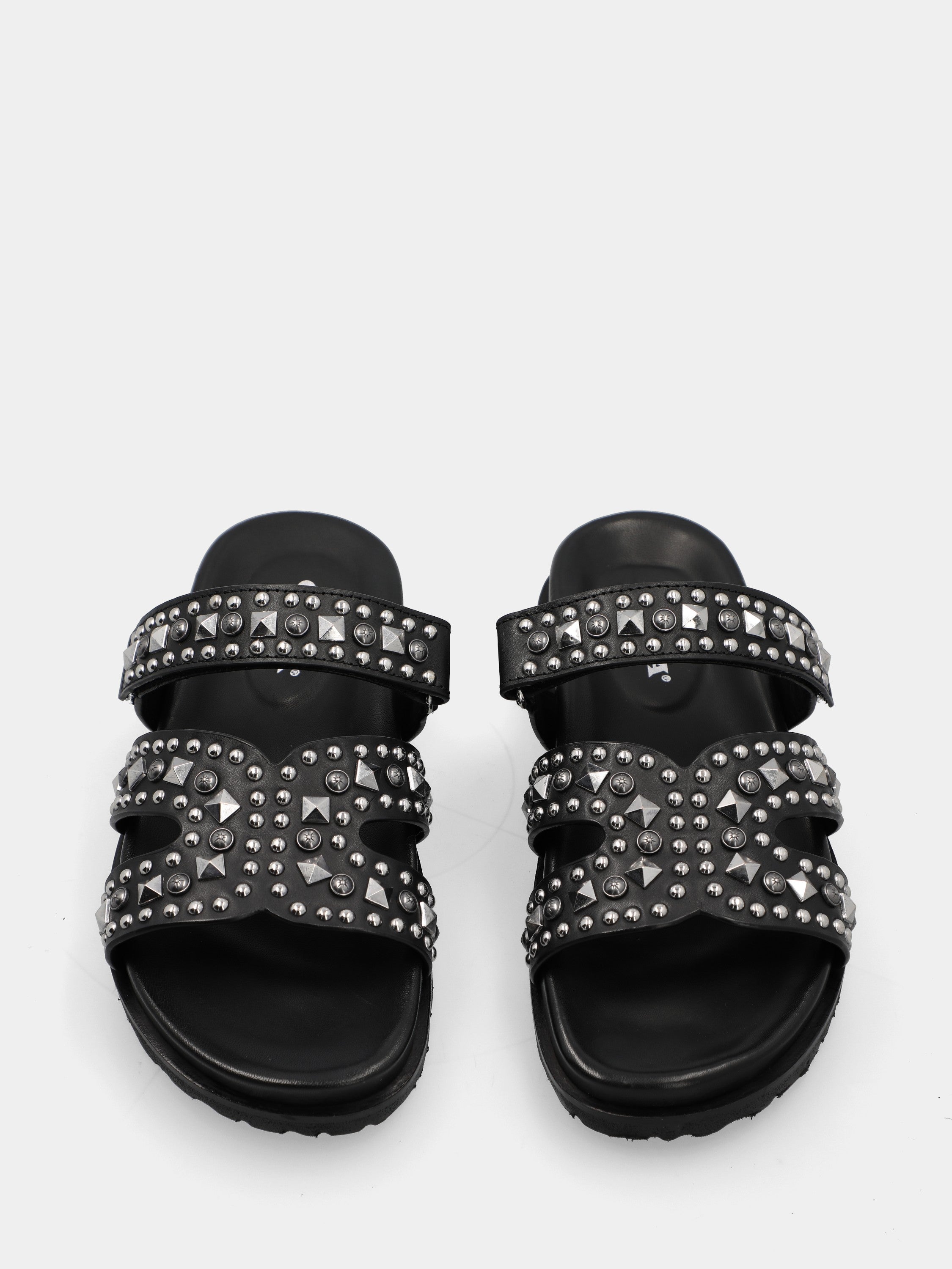 Mule avec semelle intérieure en veau noir, brides en X et velcro