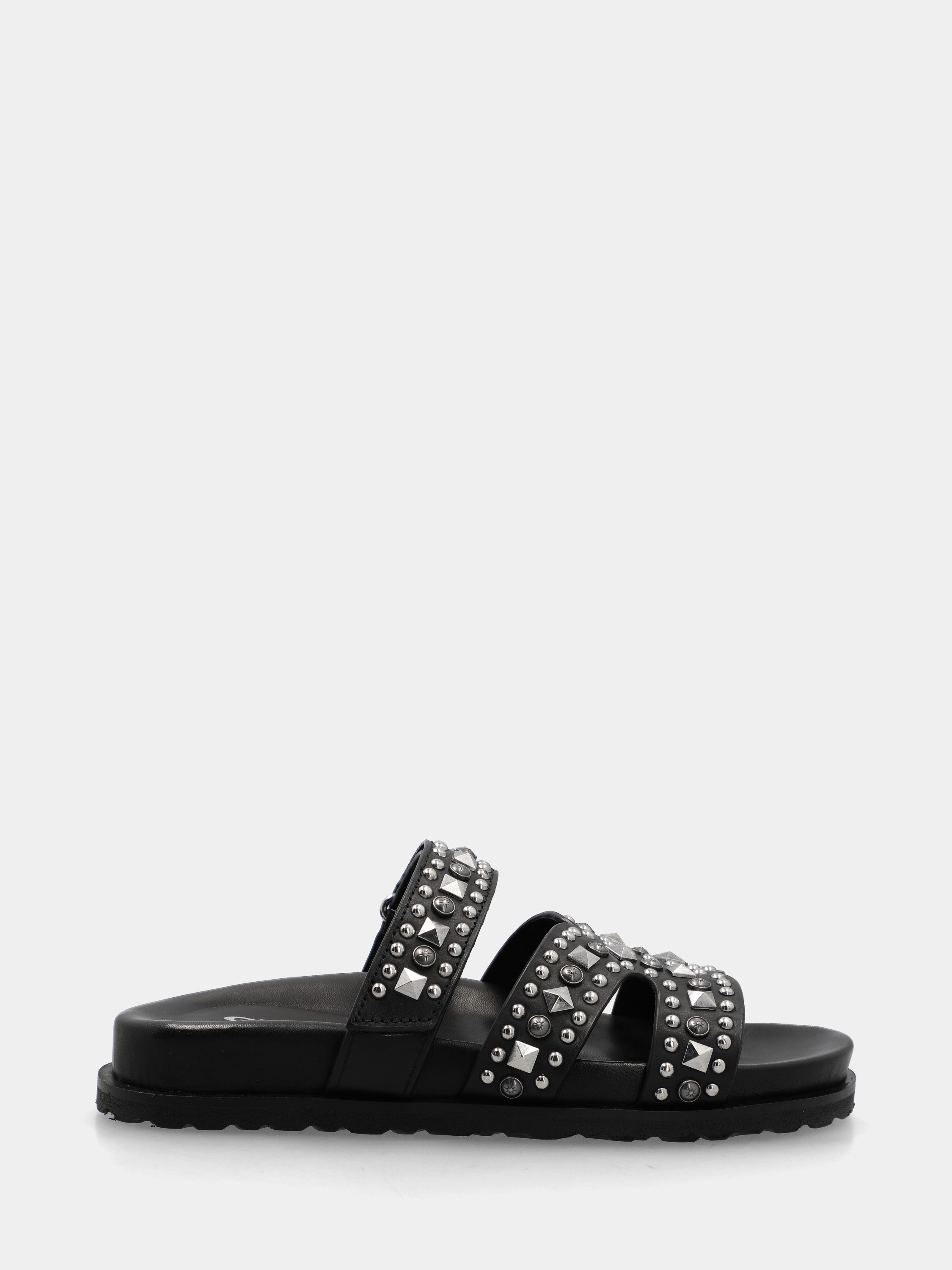 Mule avec semelle intérieure en veau noir, brides en X et velcro