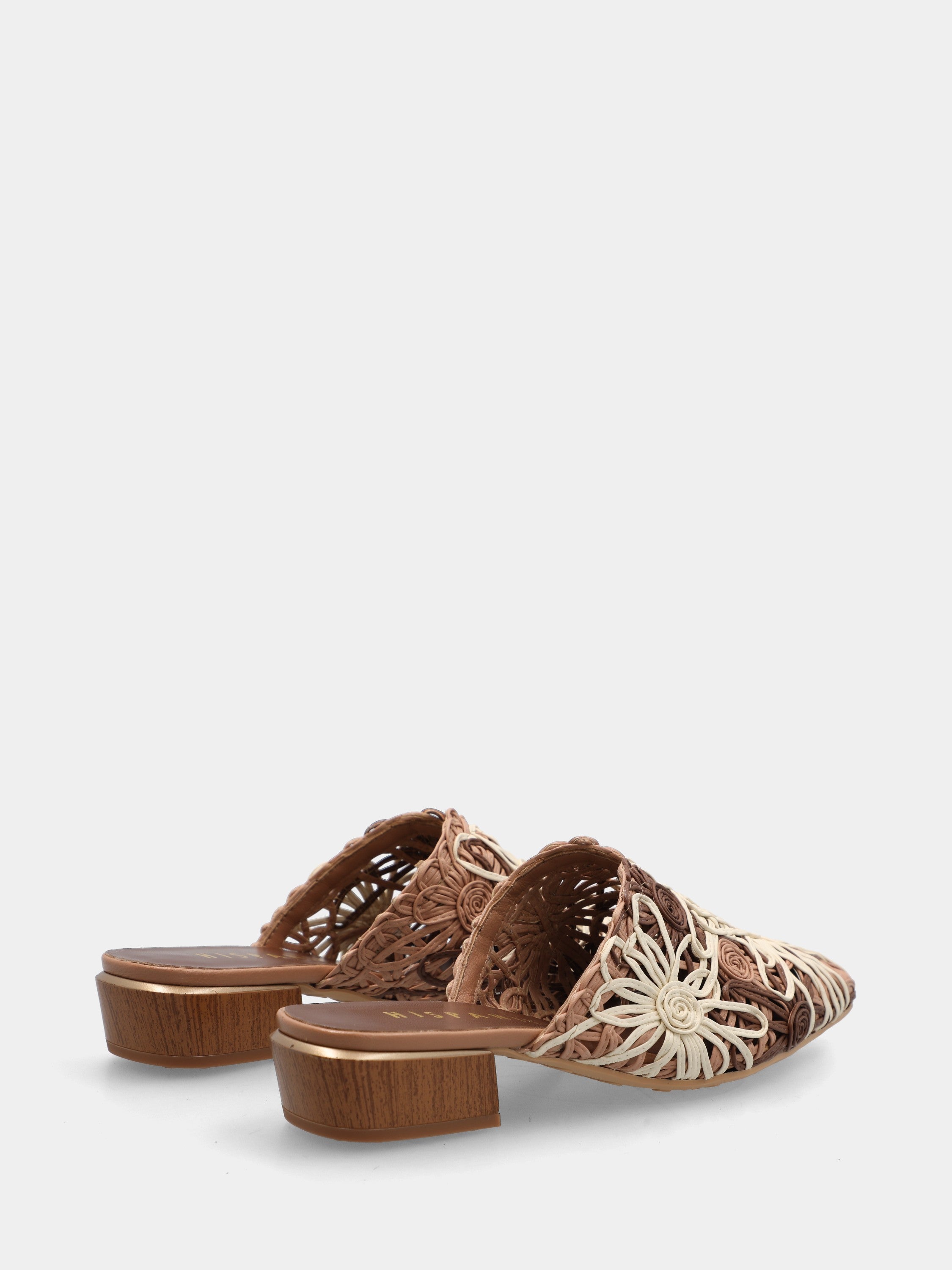 Sabot in raffia multicolor con fiori di nastro