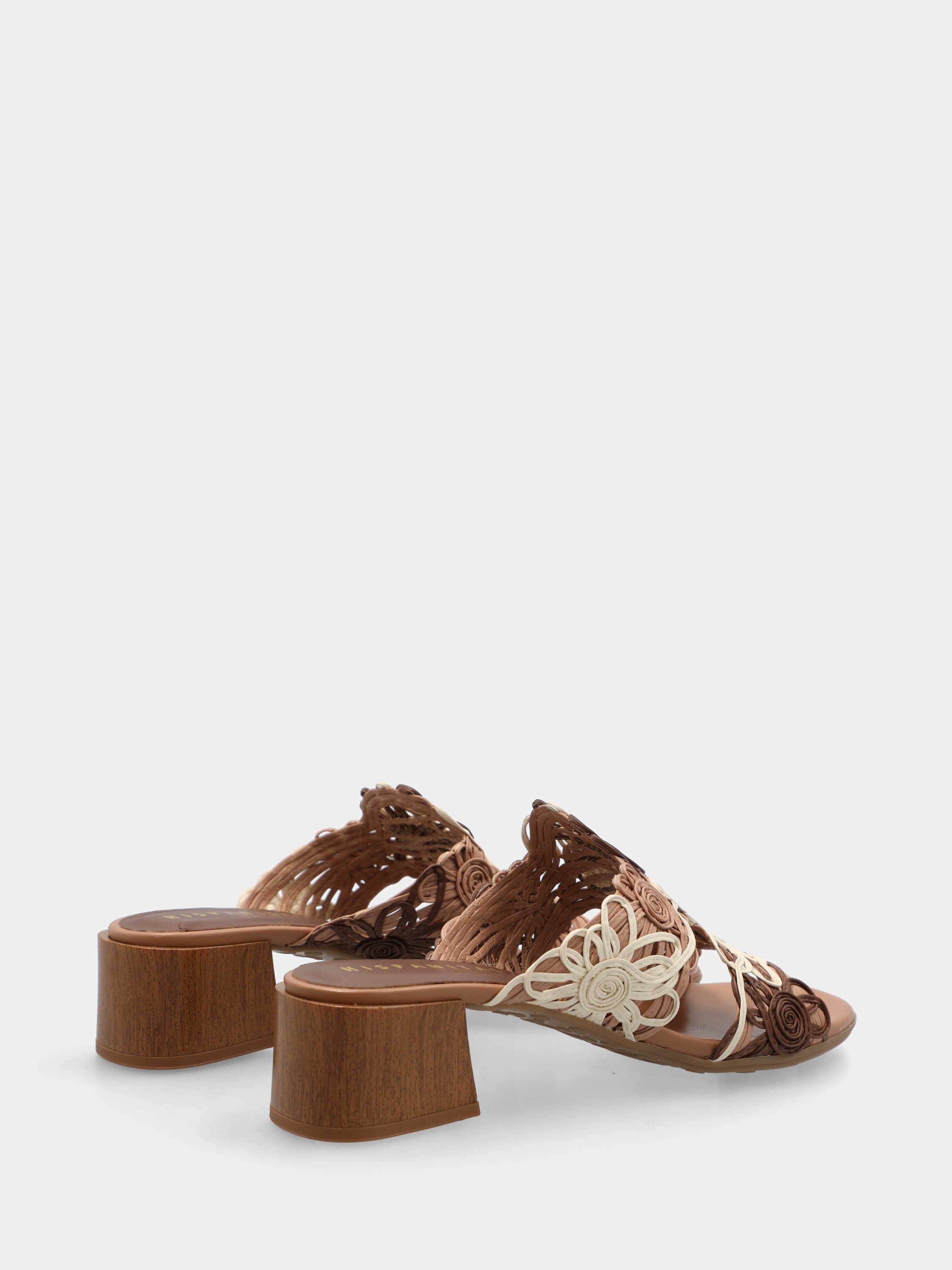 Sabot in raffia multicolor con fiori di nastro
