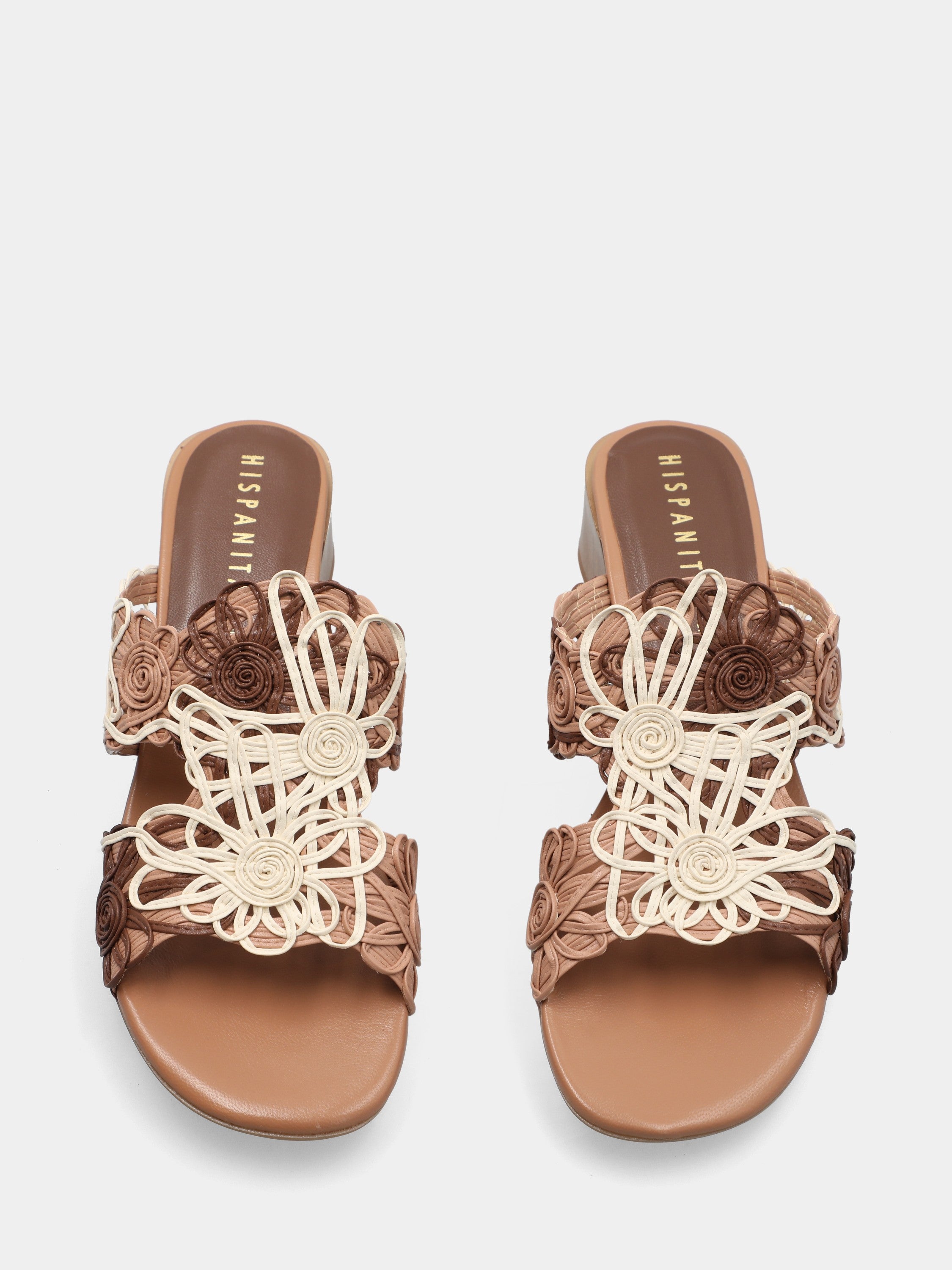 Sabot in raffia multicolor con fiori di nastro