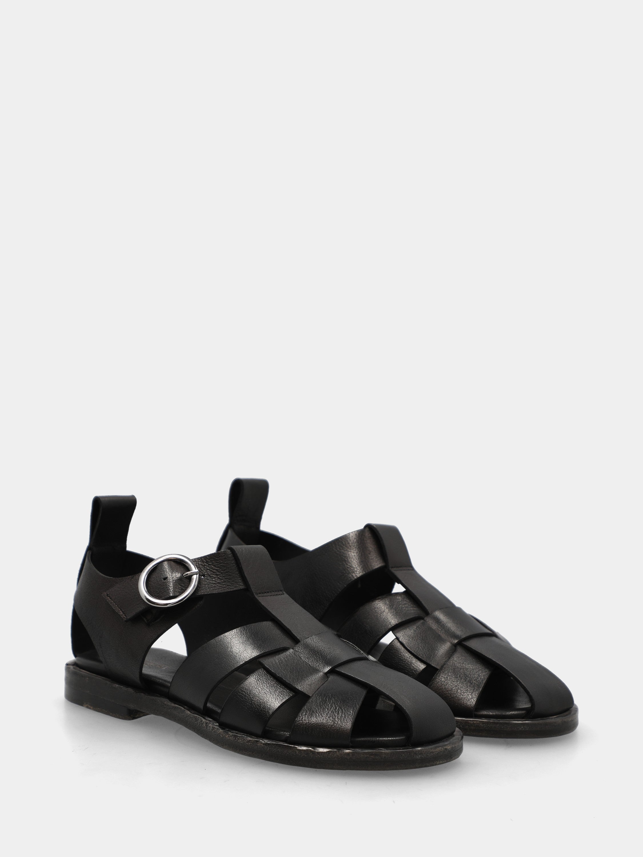 Sandalo in vitello nero con fascette incrociate