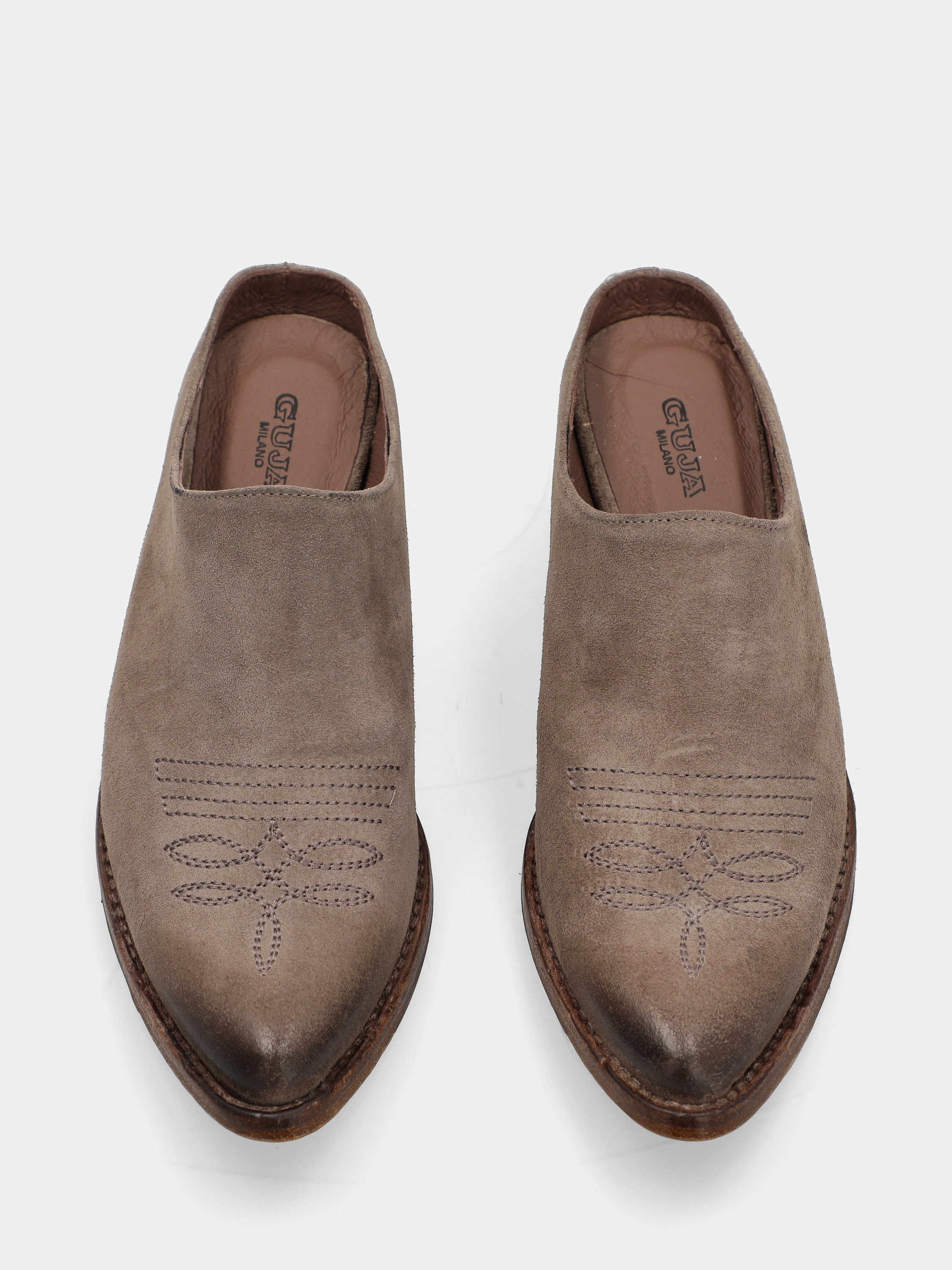 Bottes western sabot en suède gris avec broderie