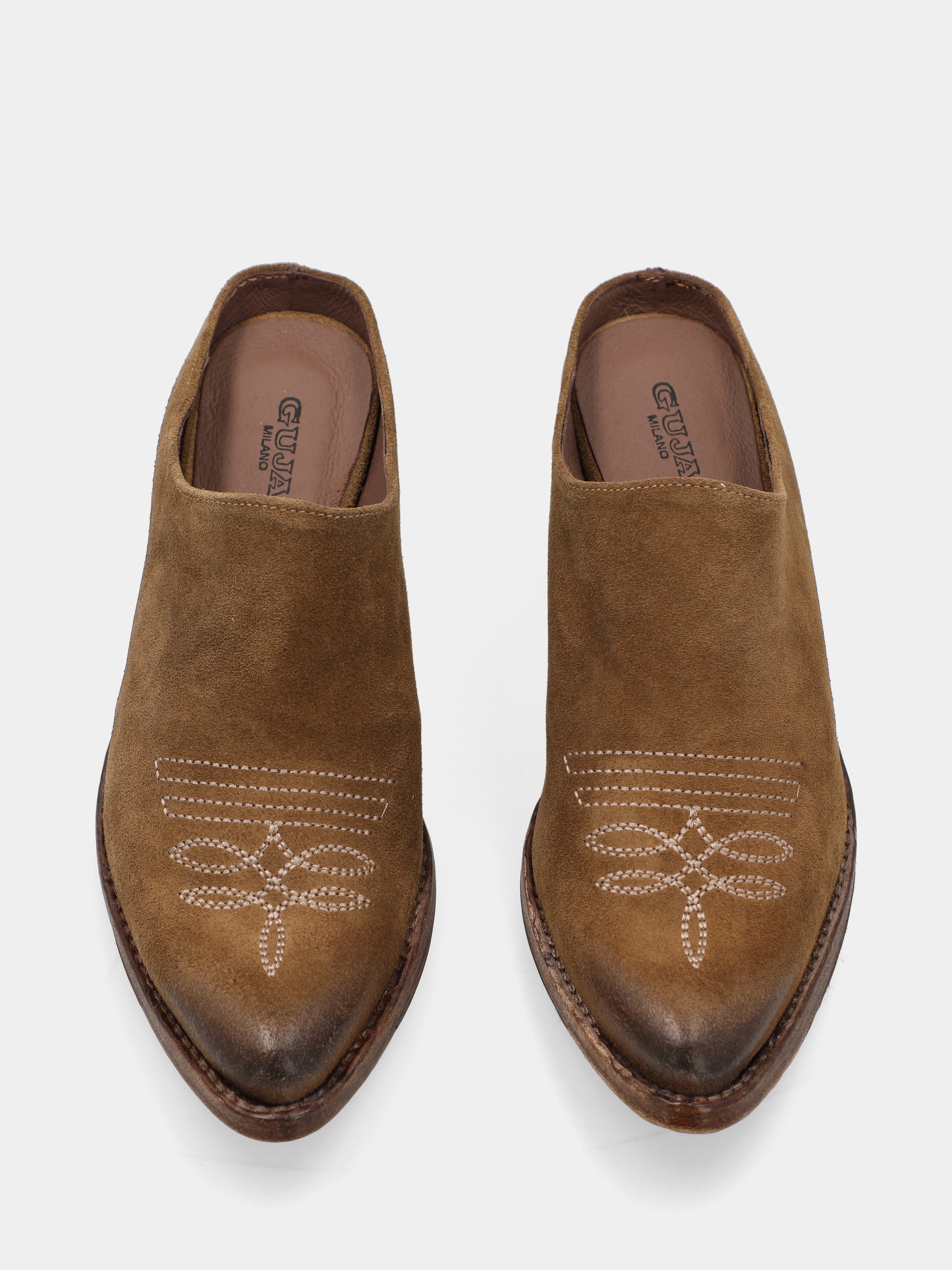 Cowboystiefel Sabot aus Wildleder in Schlammfarbe mit Stickerei