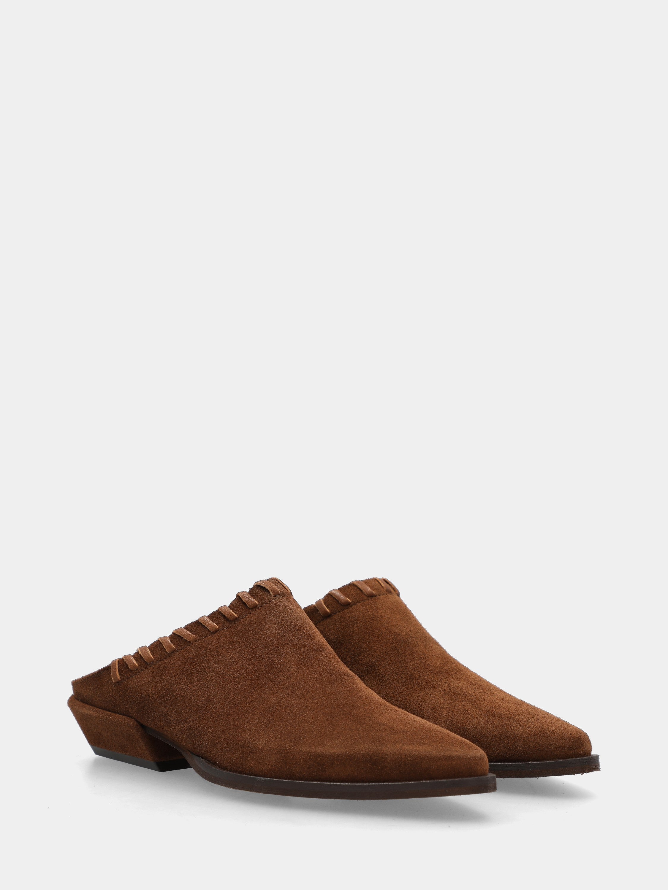 Brown velour clog with leather inlays