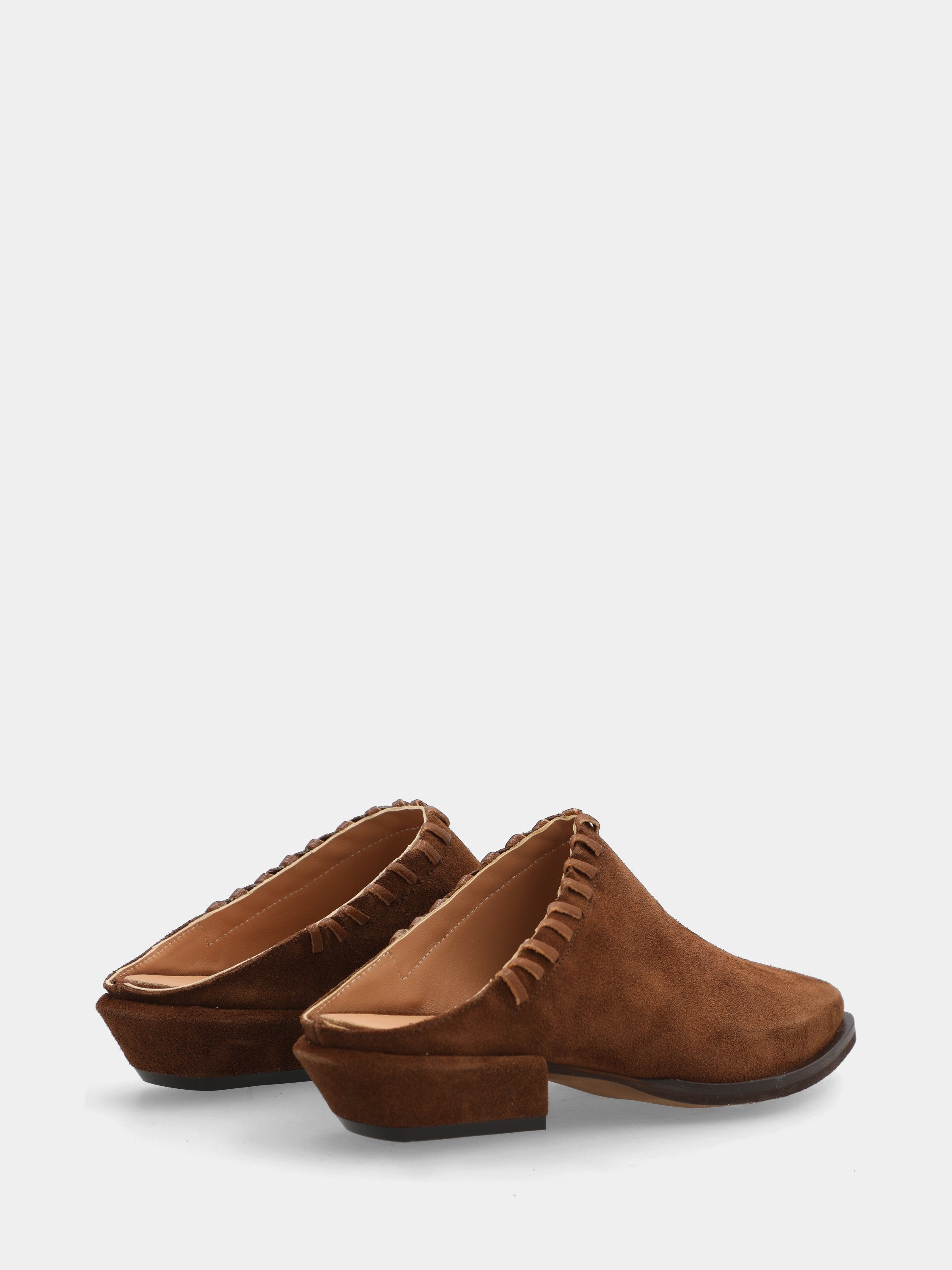 Brown velour clog with leather inlays
