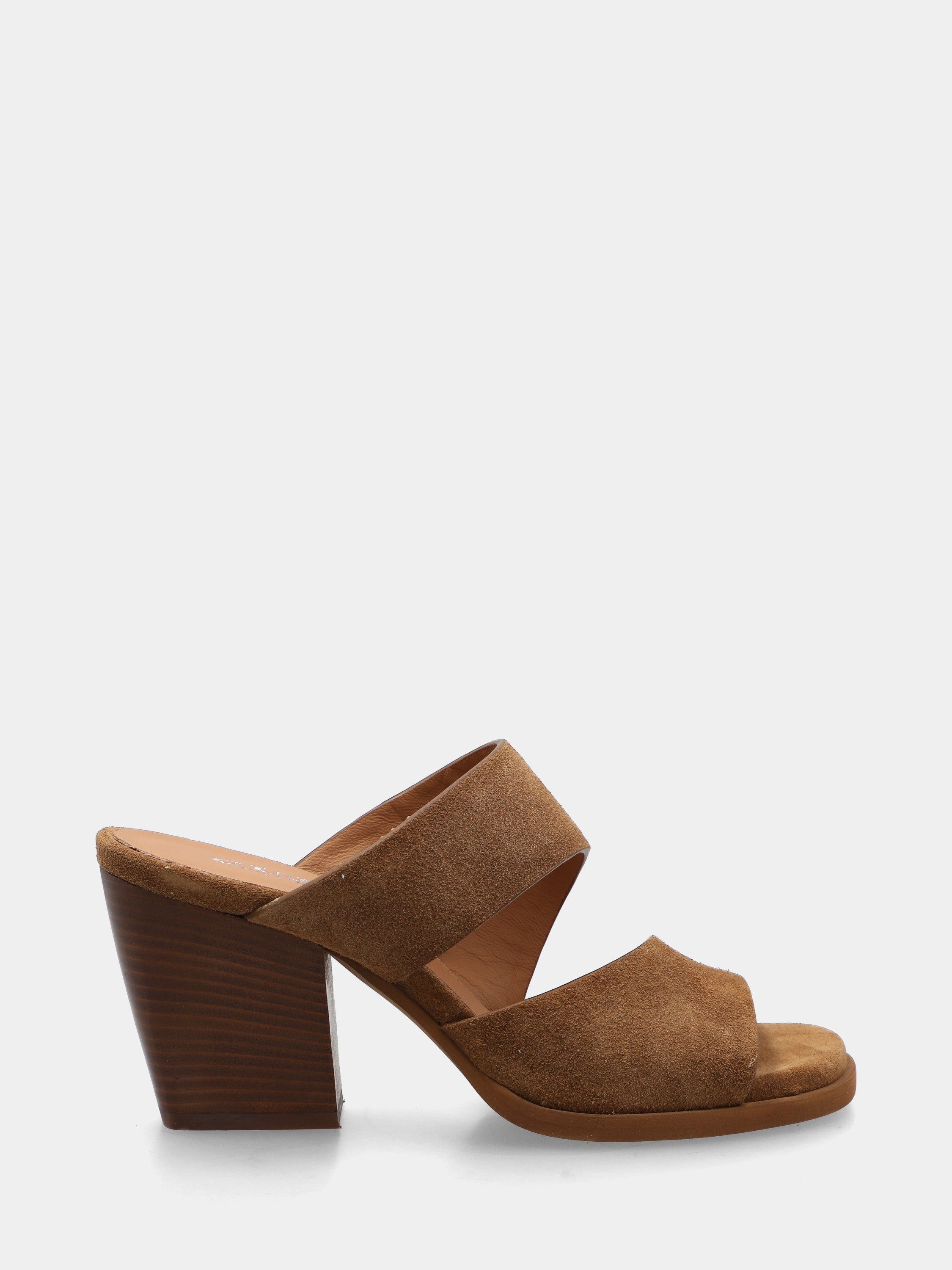 Sandalo in velour marrone con tacco a blocco